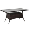 Outsunny 59" x 34" Patio Rattan Dining Table, Outdoor Wicker Table with Tempered Glass Top and Storage Shelf, All Weather Backyard Furniture, Brown