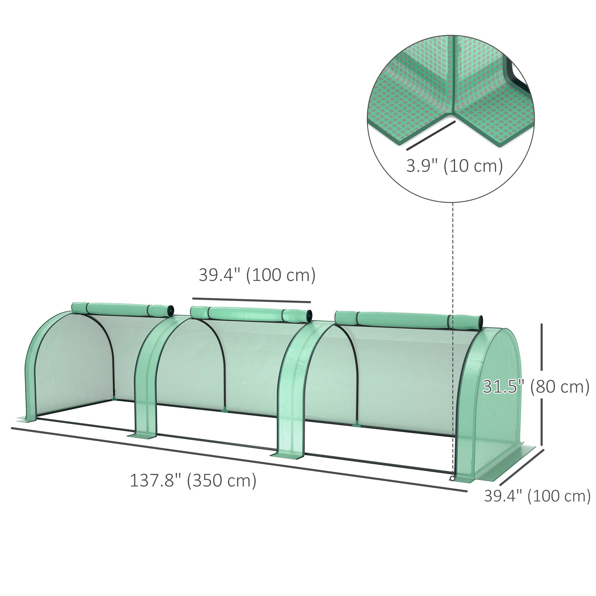 Outsunny 11.5' x 3.3' x 2.6' PE Mini Tunnel Greenhouse Garden Green Grow Shed Portable Plant Flower Warm House Steel Frame Zipped Doors, Green
