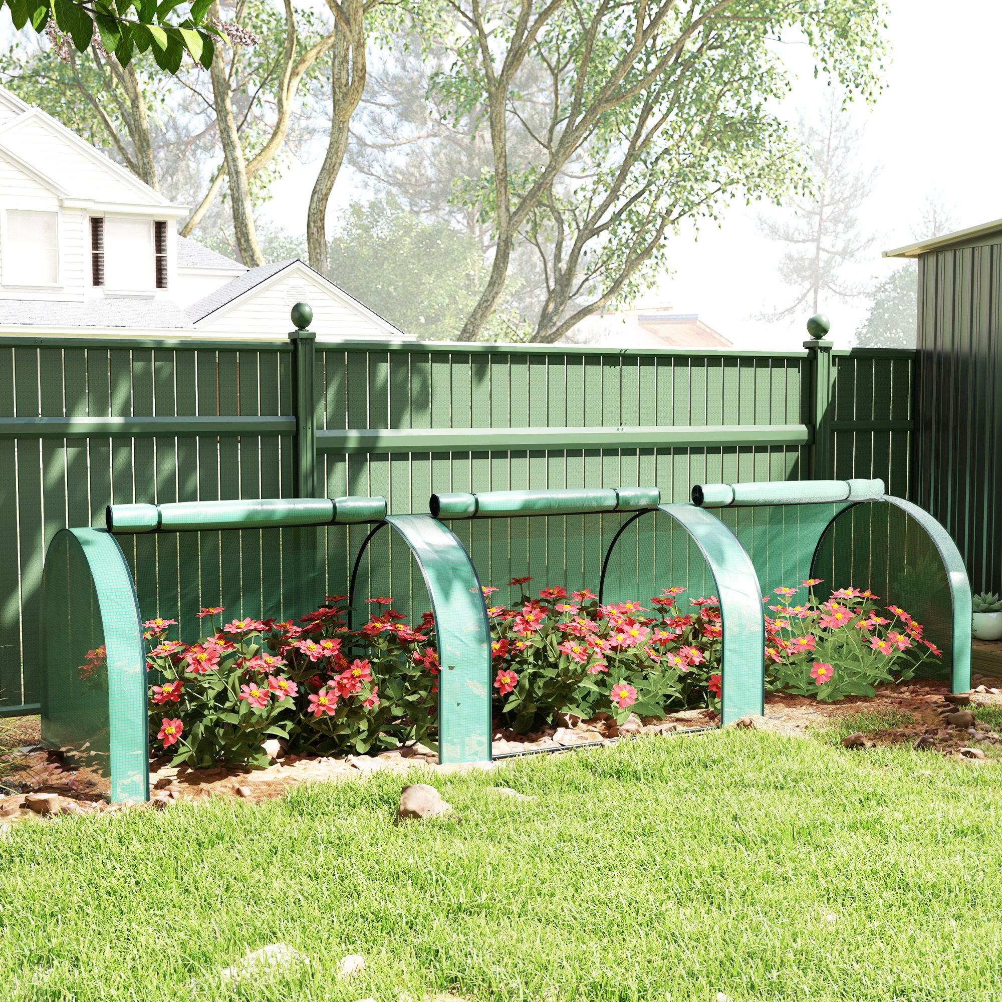 Outsunny 11.5' x 3.3' x 2.6' PE Mini Tunnel Greenhouse Garden Green Grow Shed Portable Plant Flower Warm House Steel Frame Zipped Doors, Green