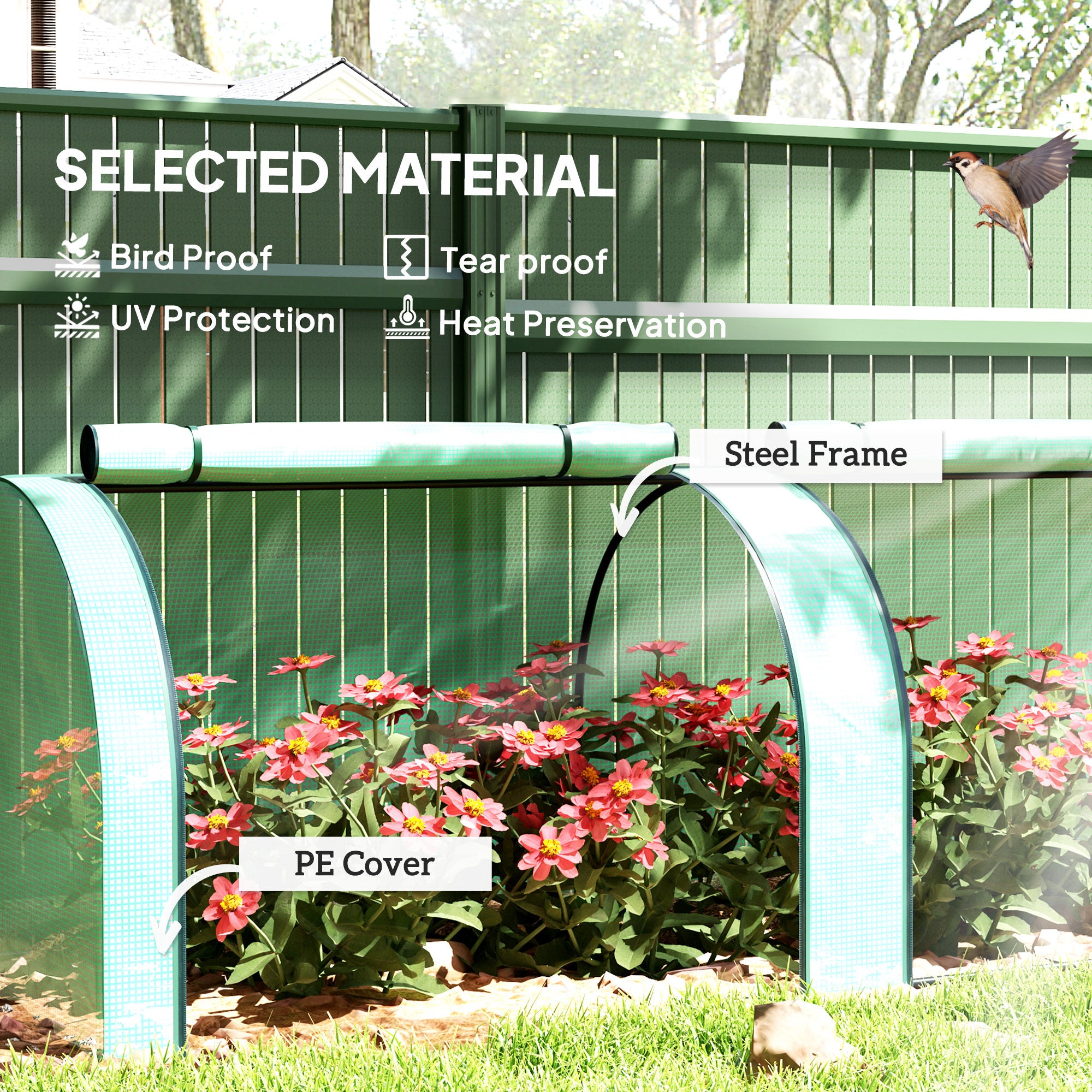 Outsunny 11.5' x 3.3' x 2.6' PE Mini Tunnel Greenhouse Garden Green Grow Shed Portable Plant Flower Warm House Steel Frame Zipped Doors, Green