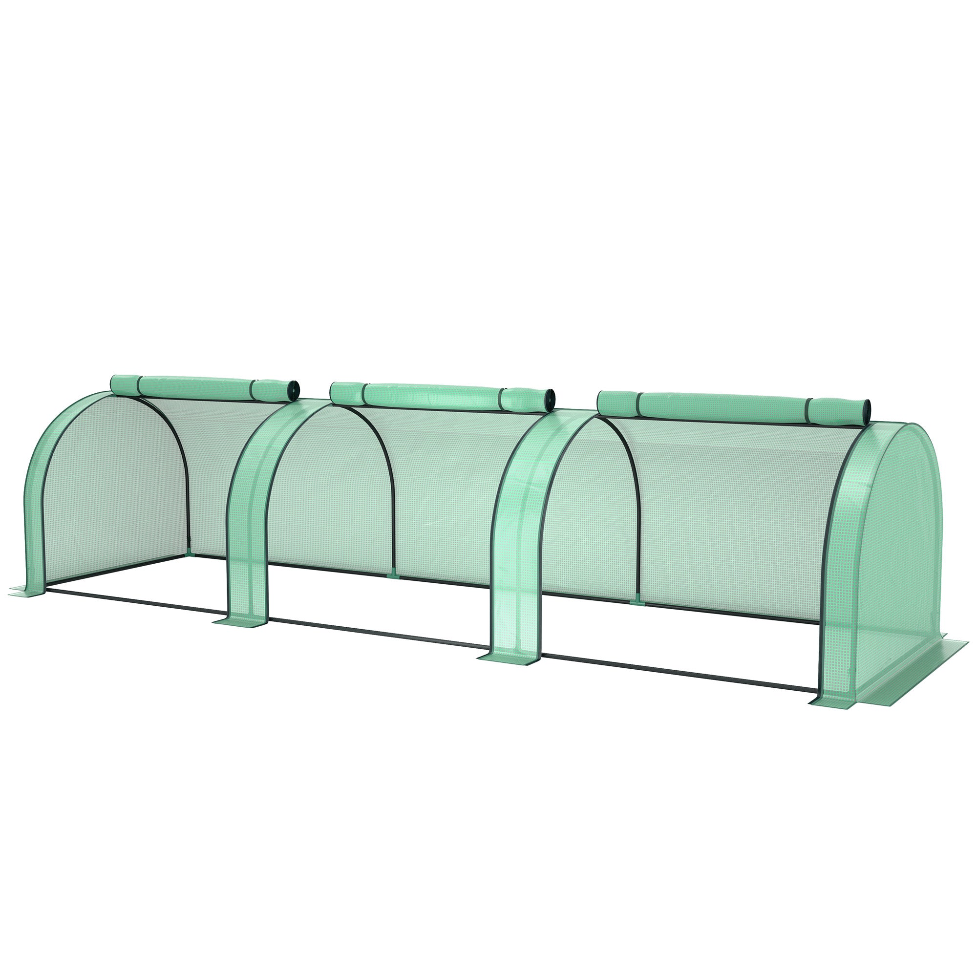 Outsunny 11.5' x 3.3' x 2.6' PE Mini Tunnel Greenhouse Garden Green Grow Shed Portable Plant Flower Warm House Steel Frame Zipped Doors, Green