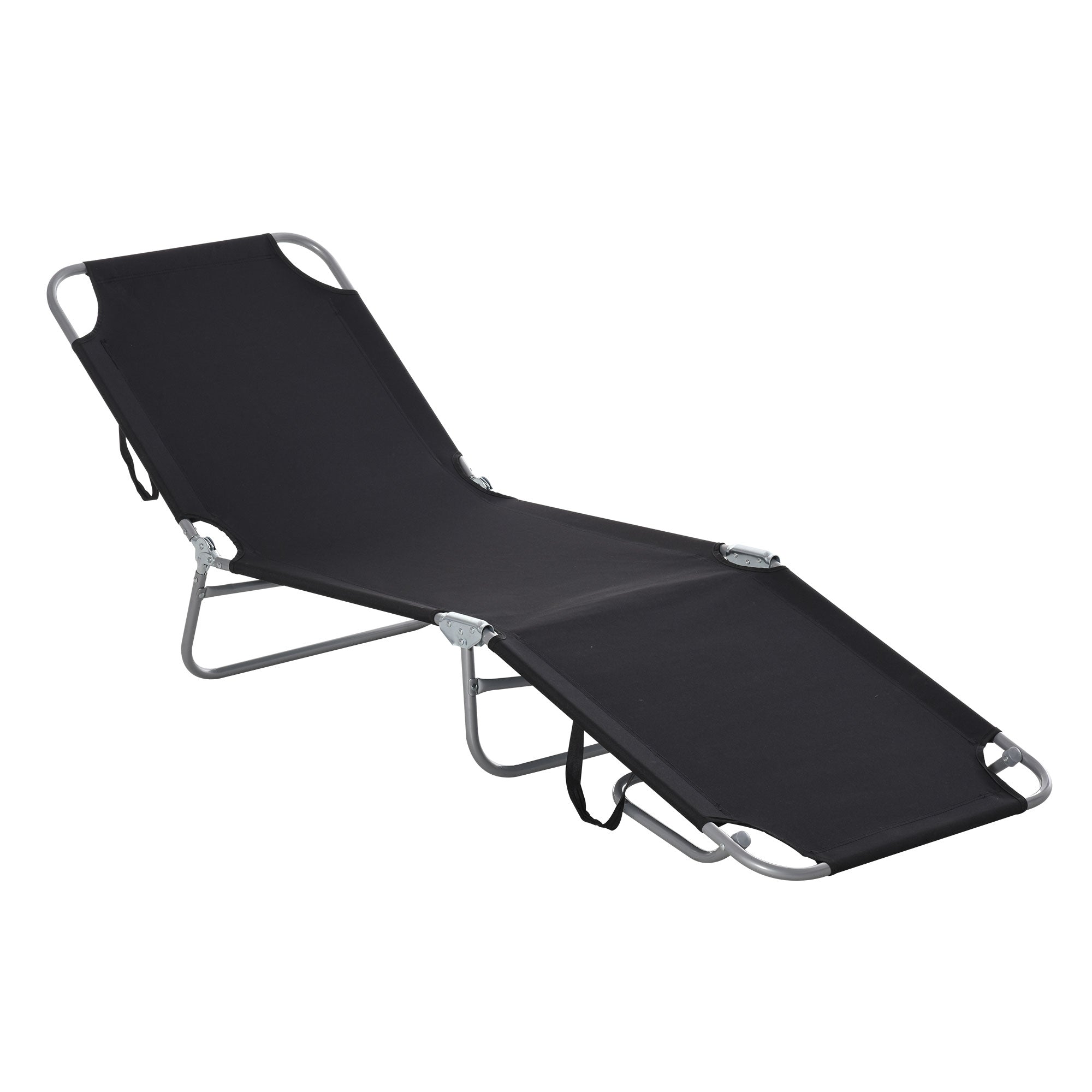 Outsunny Folding Outdoor Lounge Chair, Portable Reclining Beach Lounger with Breathable Mesh Fabric, Sun Lounge Bed Camping Cot for Patio, Garden, Poolside, Black