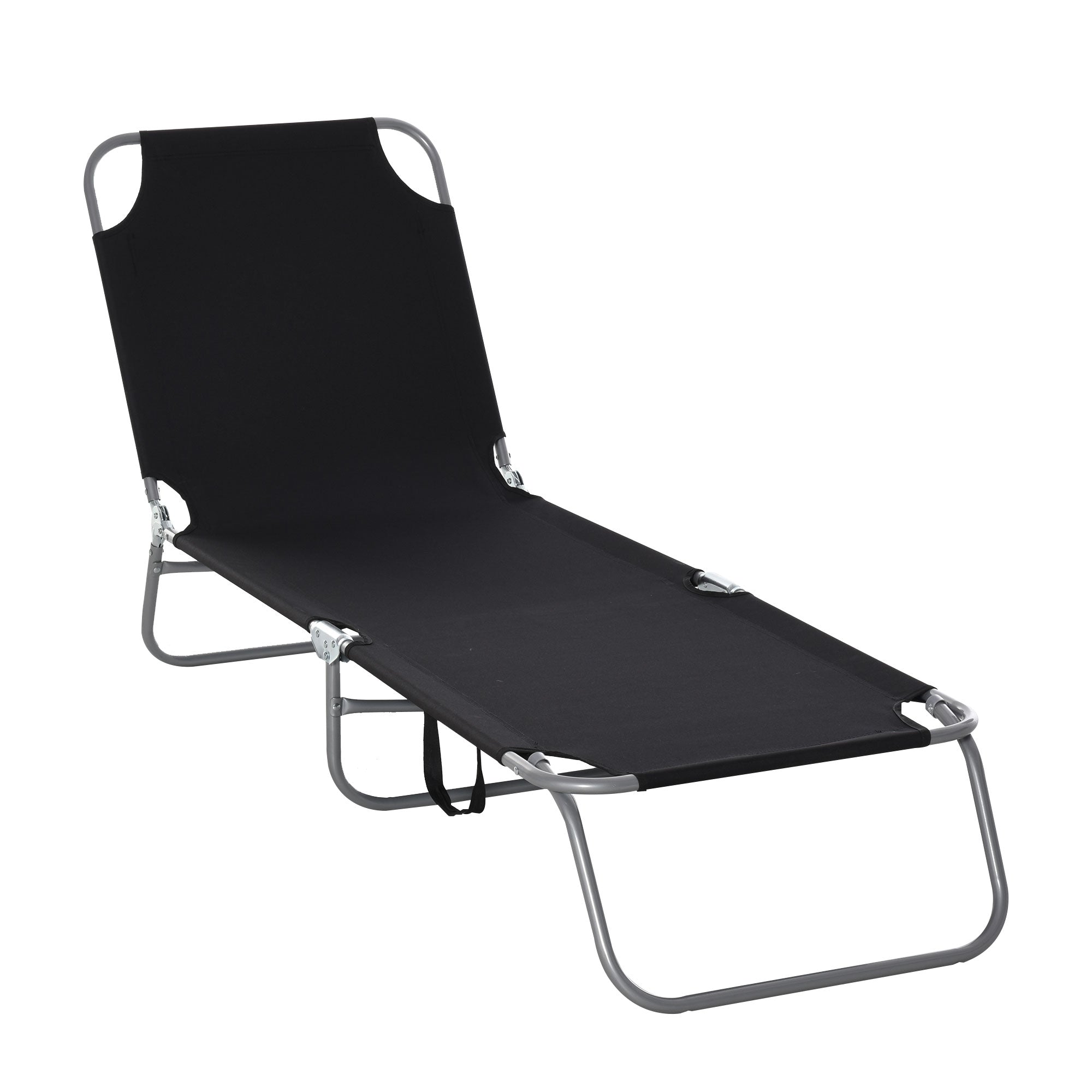 Outsunny Folding Outdoor Lounge Chair, Portable Reclining Beach Lounger with Breathable Mesh Fabric, Sun Lounge Bed Camping Cot for Patio, Garden, Poolside, Black