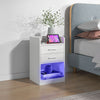 HOMCOM Nightstand with Charging Station and LED Lights, Bedside Table with 2 AC and USB Power Outlets, Side Table with Storage Shelf, 2 Drawers and Remote for Bedroom, White