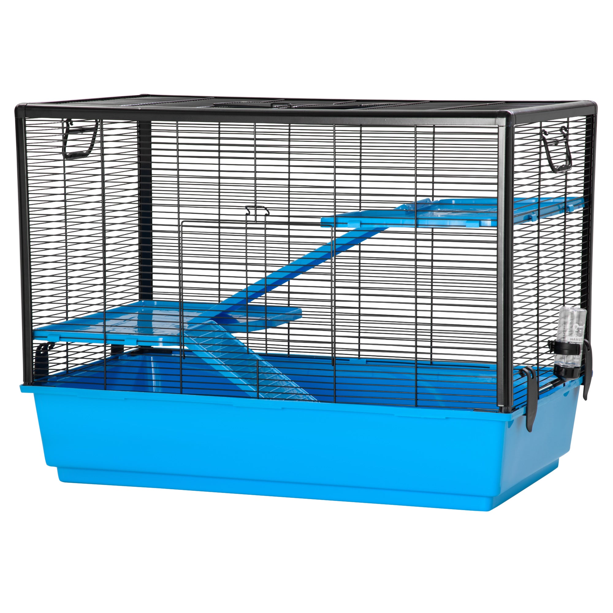 PawHut 3-Tier Hamster Cage, Guinea Pig Cage, Pet Chinchillas Play House Indoor with Accessories Food Dish Water Bottle, Ramps, 31.5"x19"x 23", Light Blue