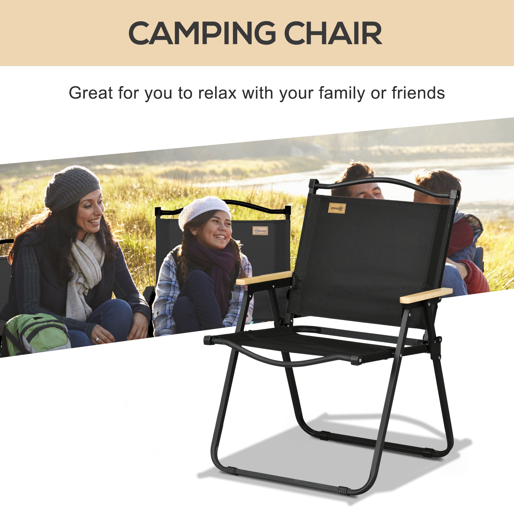 Outsunny Camping Chair, Lightweight Folding Chair, Portable Armchair, Excellent for Festivals, Fishing, Beach and Hiking, Black