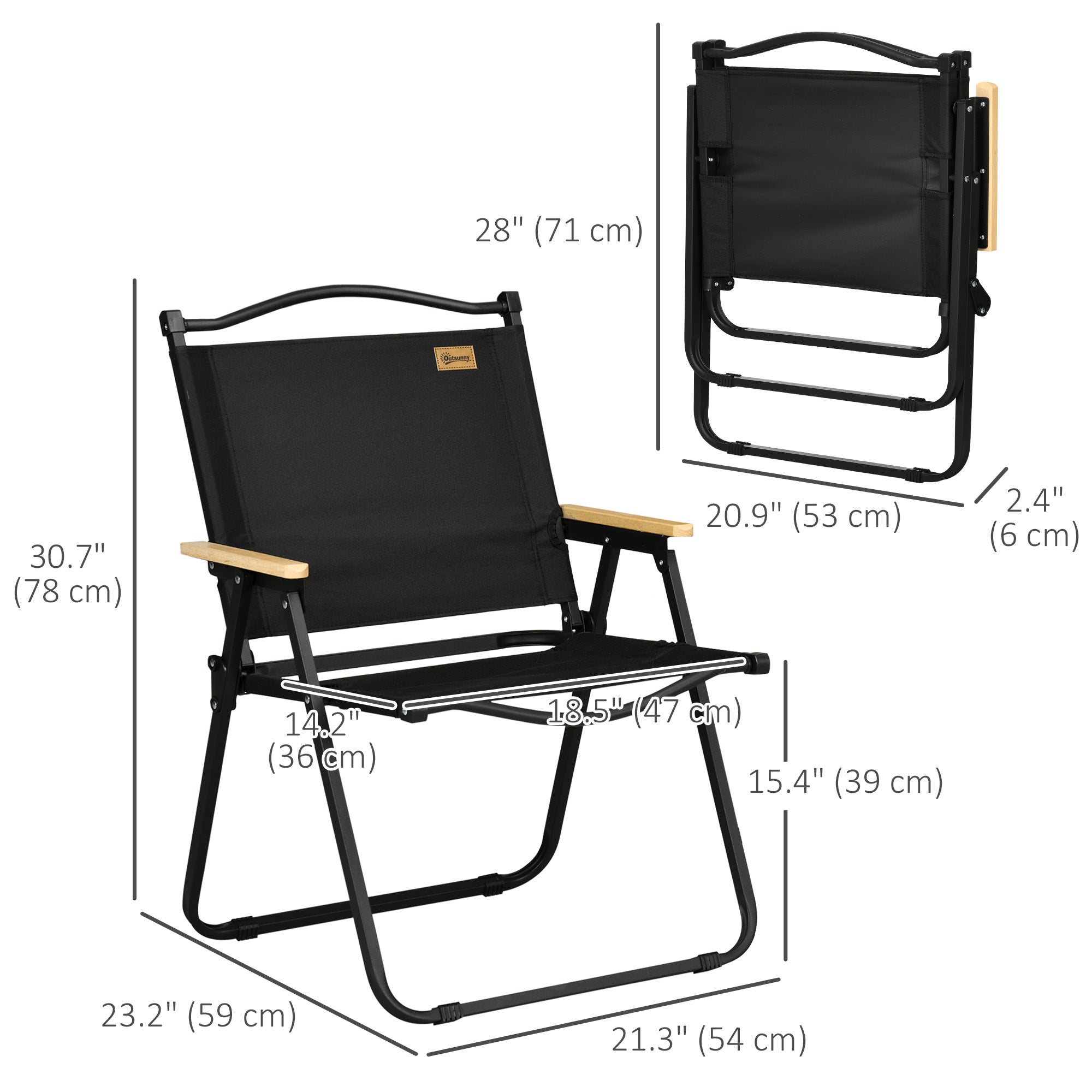 Outsunny Camping Chair, Lightweight Folding Chair, Portable Armchair, Excellent for Festivals, Fishing, Beach and Hiking, Black