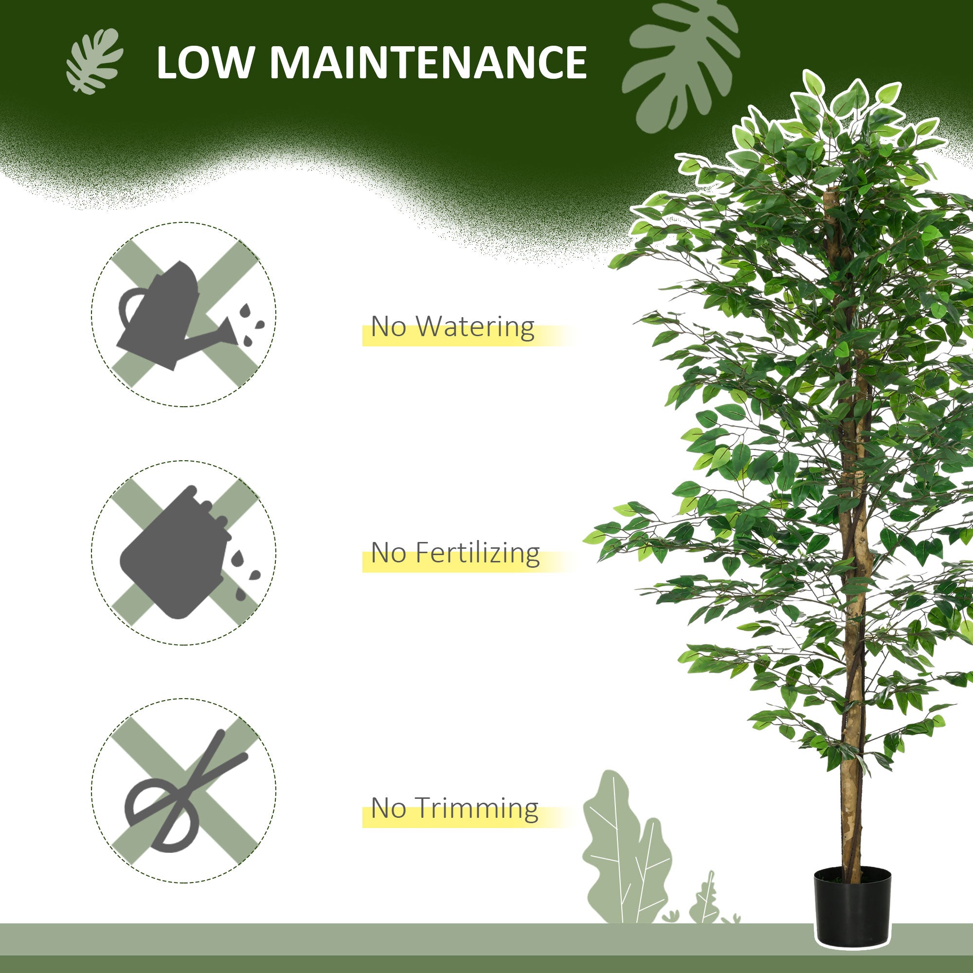 HOMCOM 6ft Set of 2 Artificial Ficus Tree with Pot, Indoor Outdoor Fake Plants for Home Office Living Room Decor