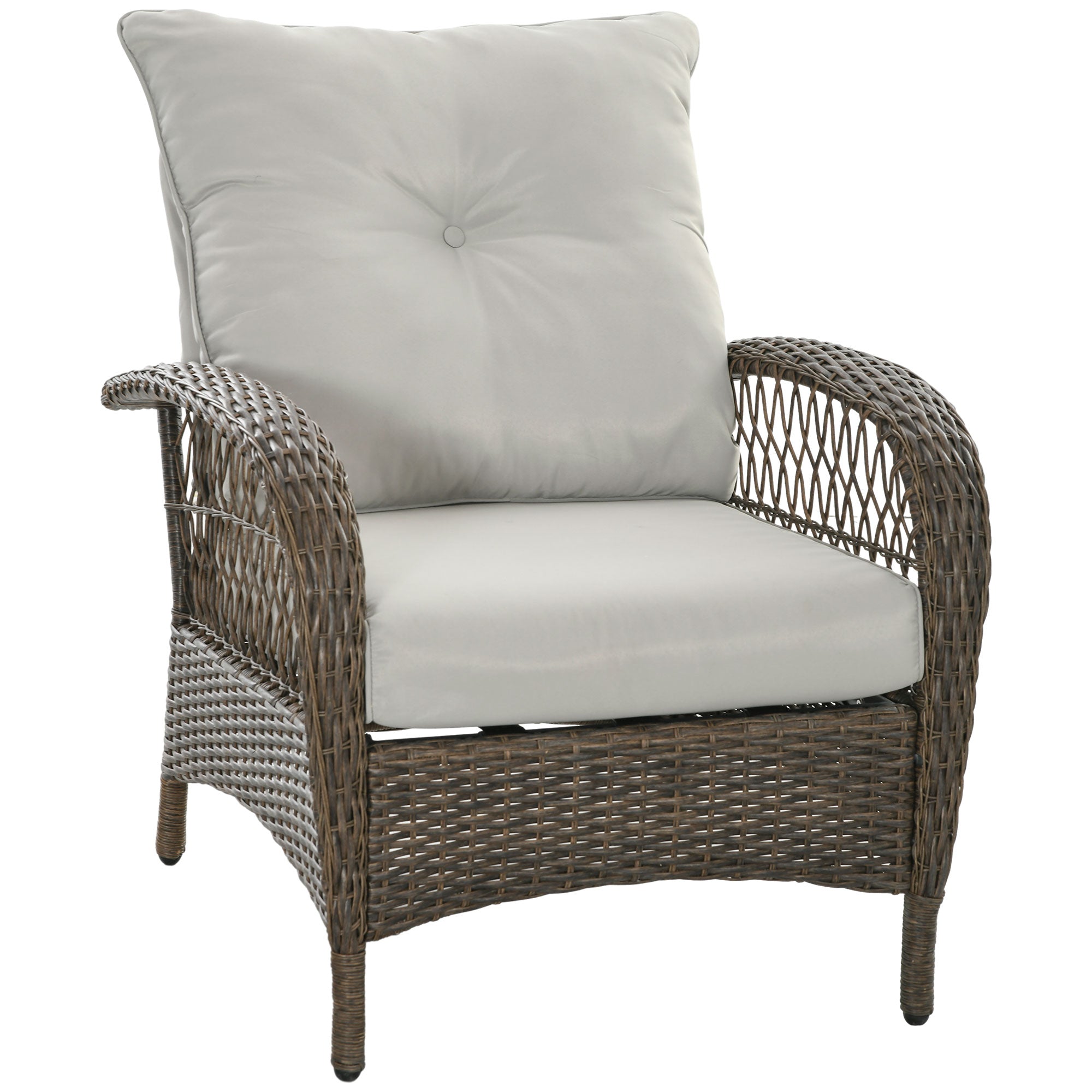 Outsunny Patio Sofa with 4.7" Thick Padded Cushions, PE Rattan Outdoor Couch with Wide Armrests, for Conservatory, Garden, Poolside, Grey