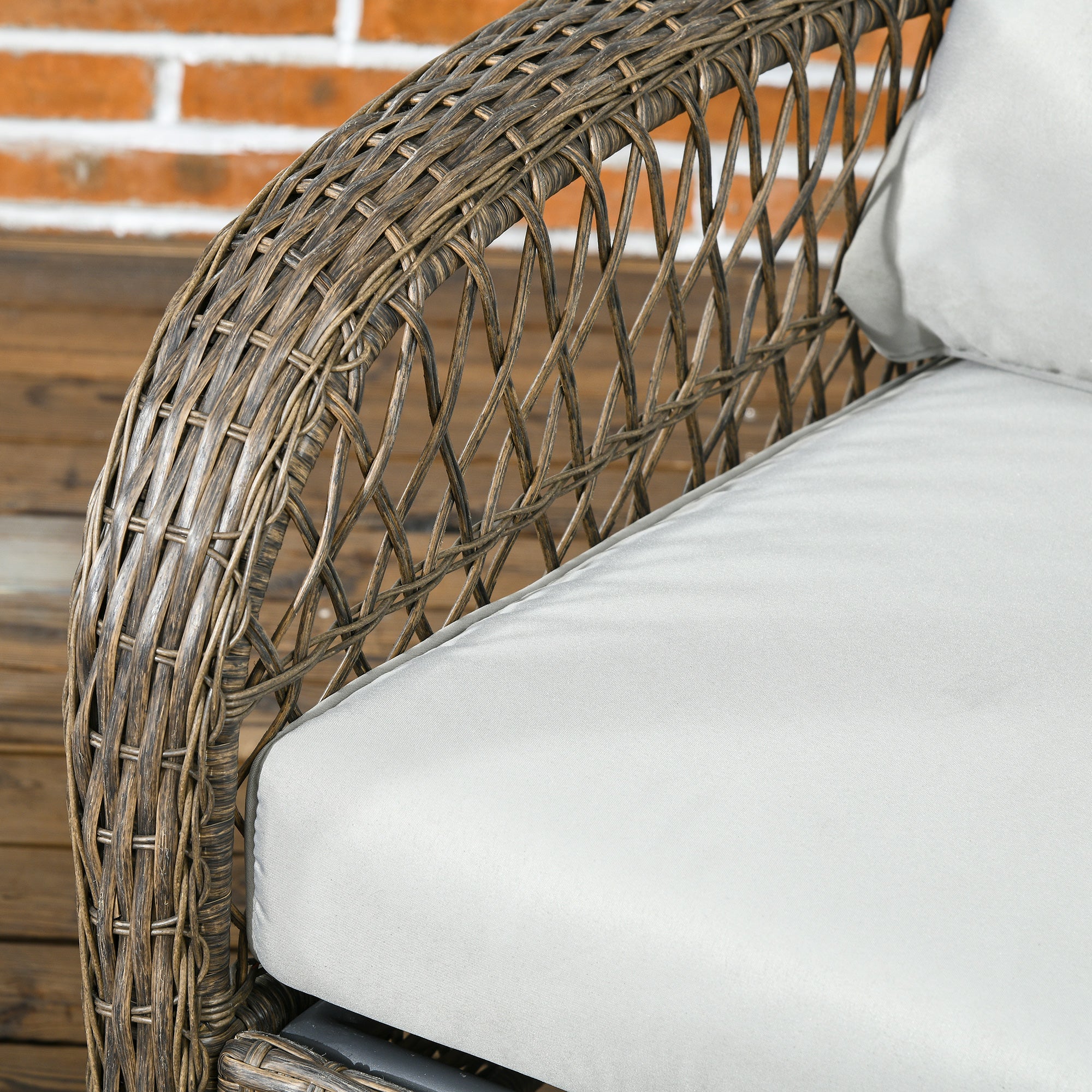 Outsunny Patio Sofa with 4.7" Thick Padded Cushions, PE Rattan Outdoor Couch with Wide Armrests, for Conservatory, Garden, Poolside, Grey