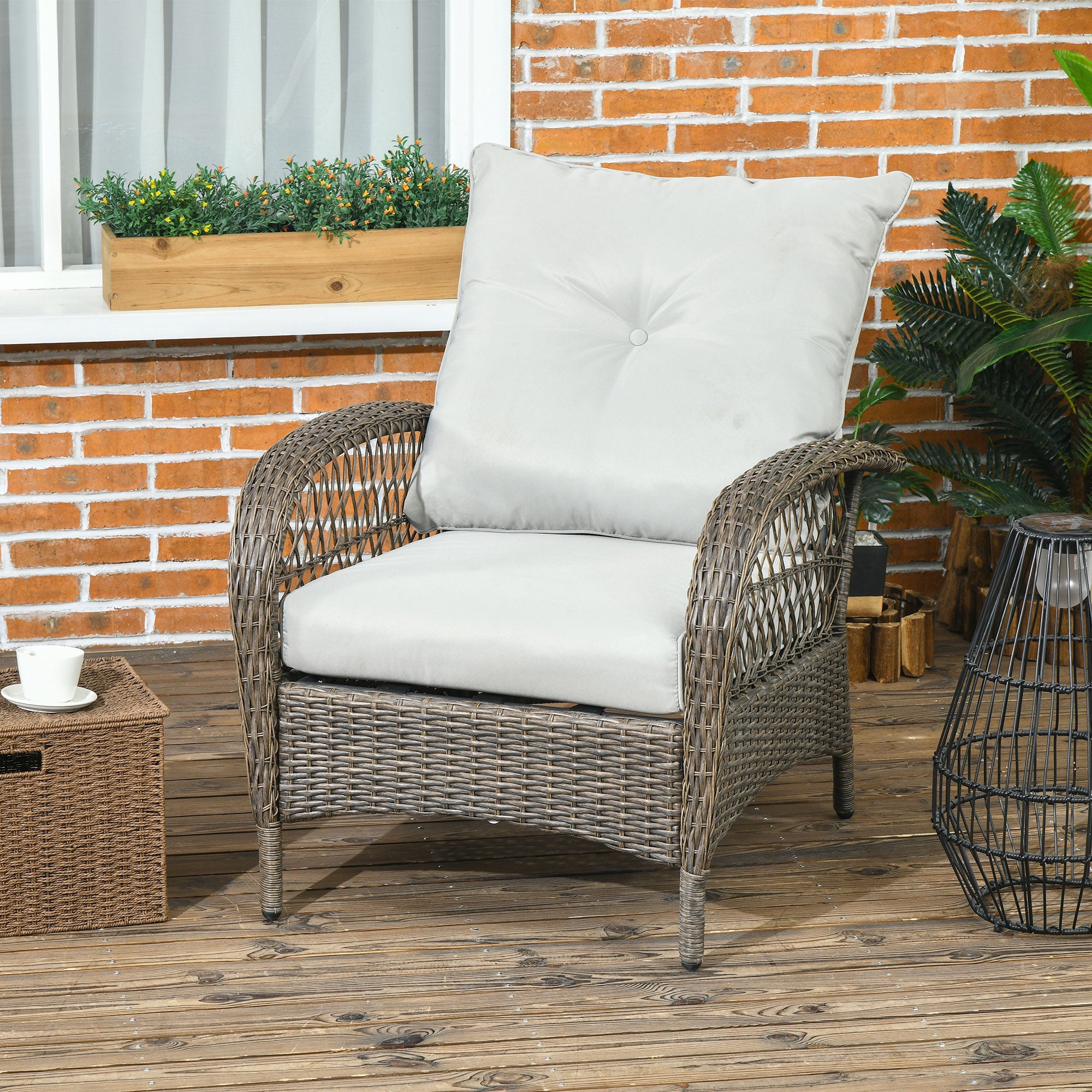 Outsunny Patio Sofa with 4.7" Thick Padded Cushions, PE Rattan Outdoor Couch with Wide Armrests, for Conservatory, Garden, Poolside, Grey