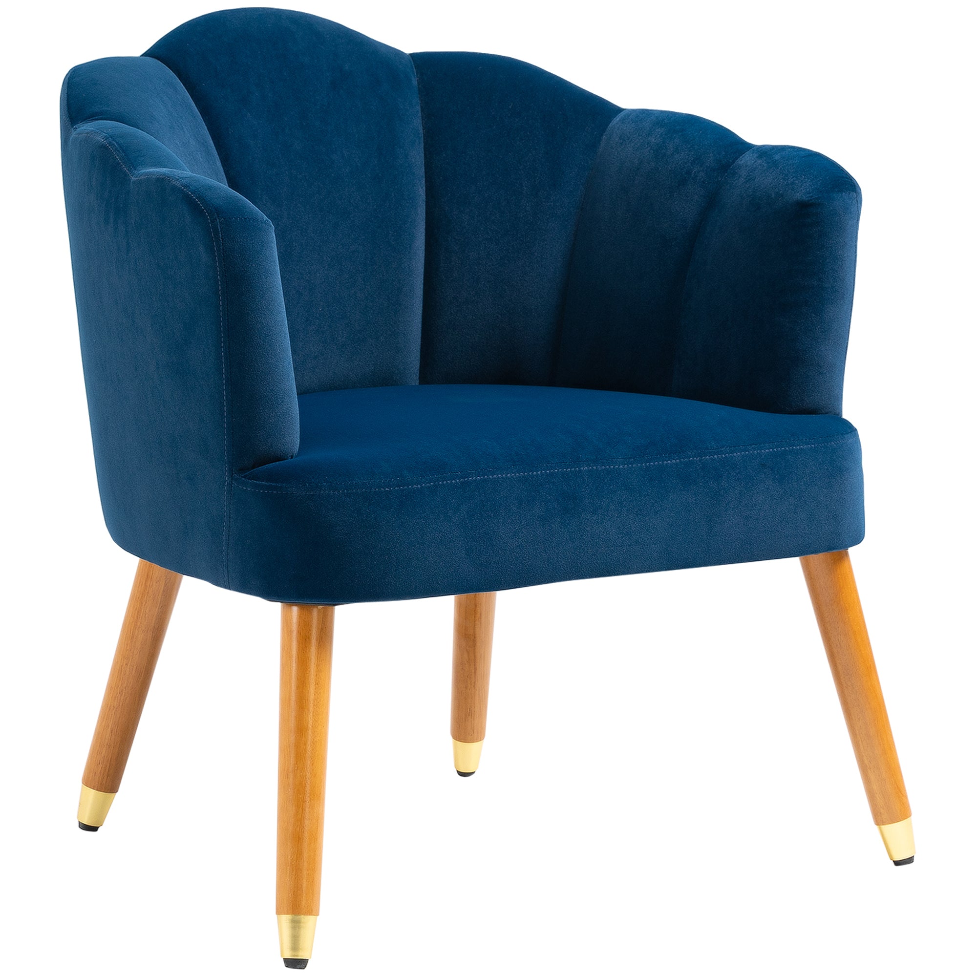 HOMCOM Modern Accent Chairs with Cushioned Seat, Upholstered Velvet Armchair for Bedroom, Living Room Chair with Arms and Wood Legs, Blue
