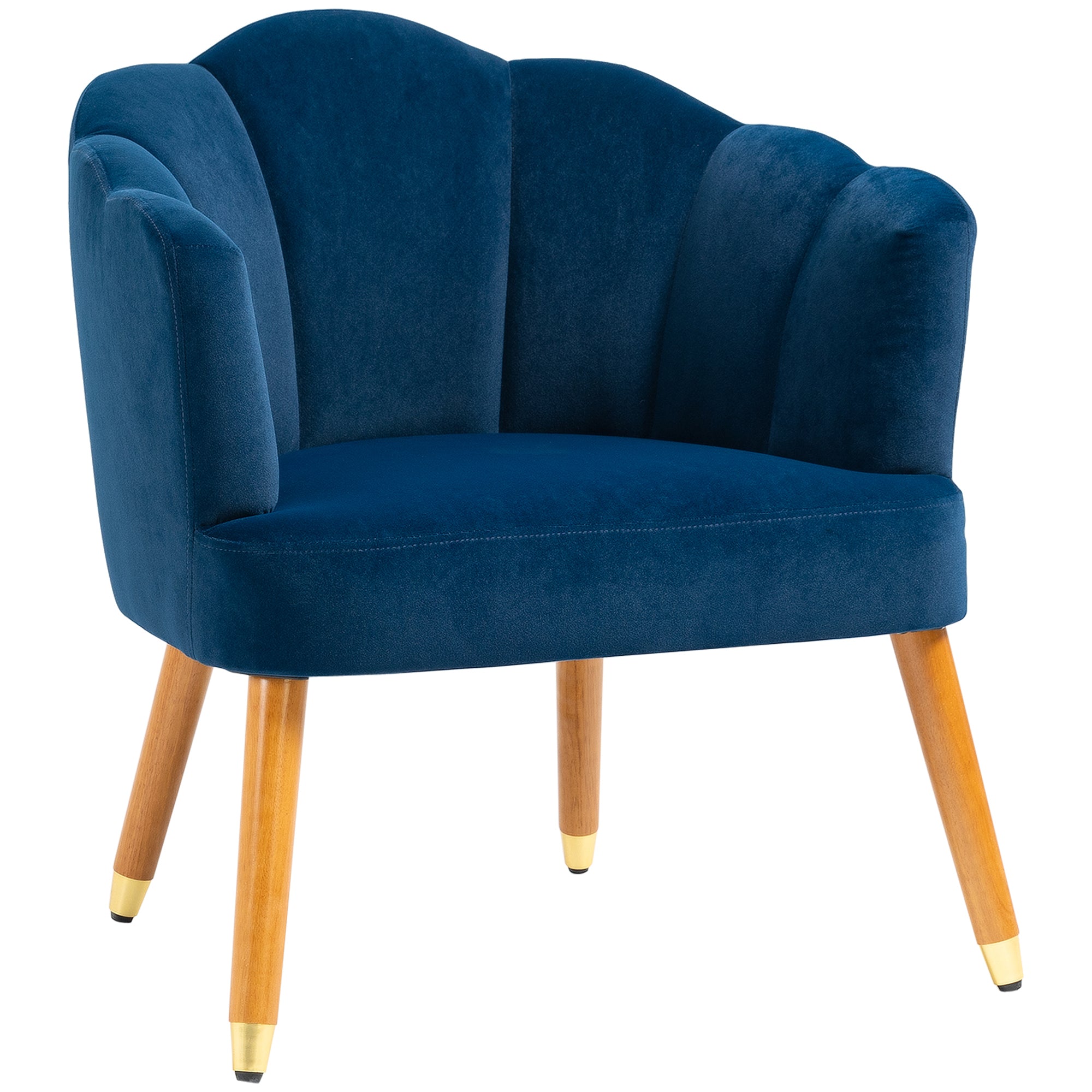 HOMCOM Modern Accent Chairs with Cushioned Seat, Upholstered Velvet Armchair for Bedroom, Living Room Chair with Arms and Wood Legs, Blue
