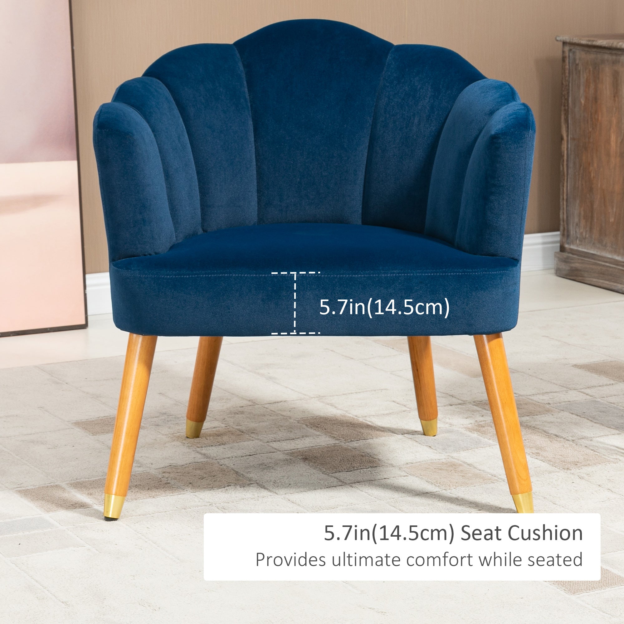 HOMCOM Modern Accent Chairs with Cushioned Seat, Upholstered Velvet Armchair for Bedroom, Living Room Chair with Arms and Wood Legs, Blue