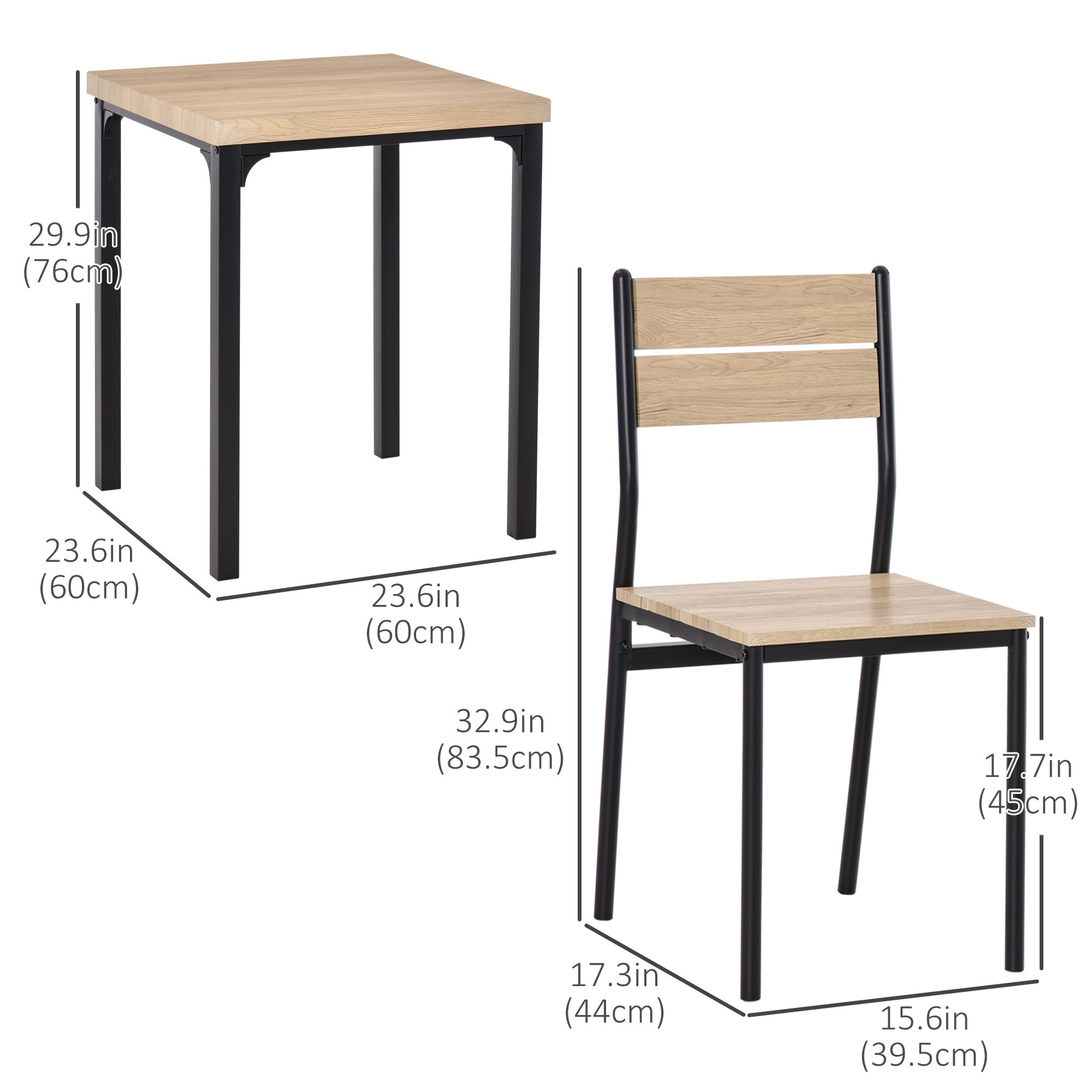 HOMCOM 3 Piece Dining Table Set for 2, Space Saving Kitchen Table and 2 Chairs, Square, Steel Frame for Dining Room, Natural
