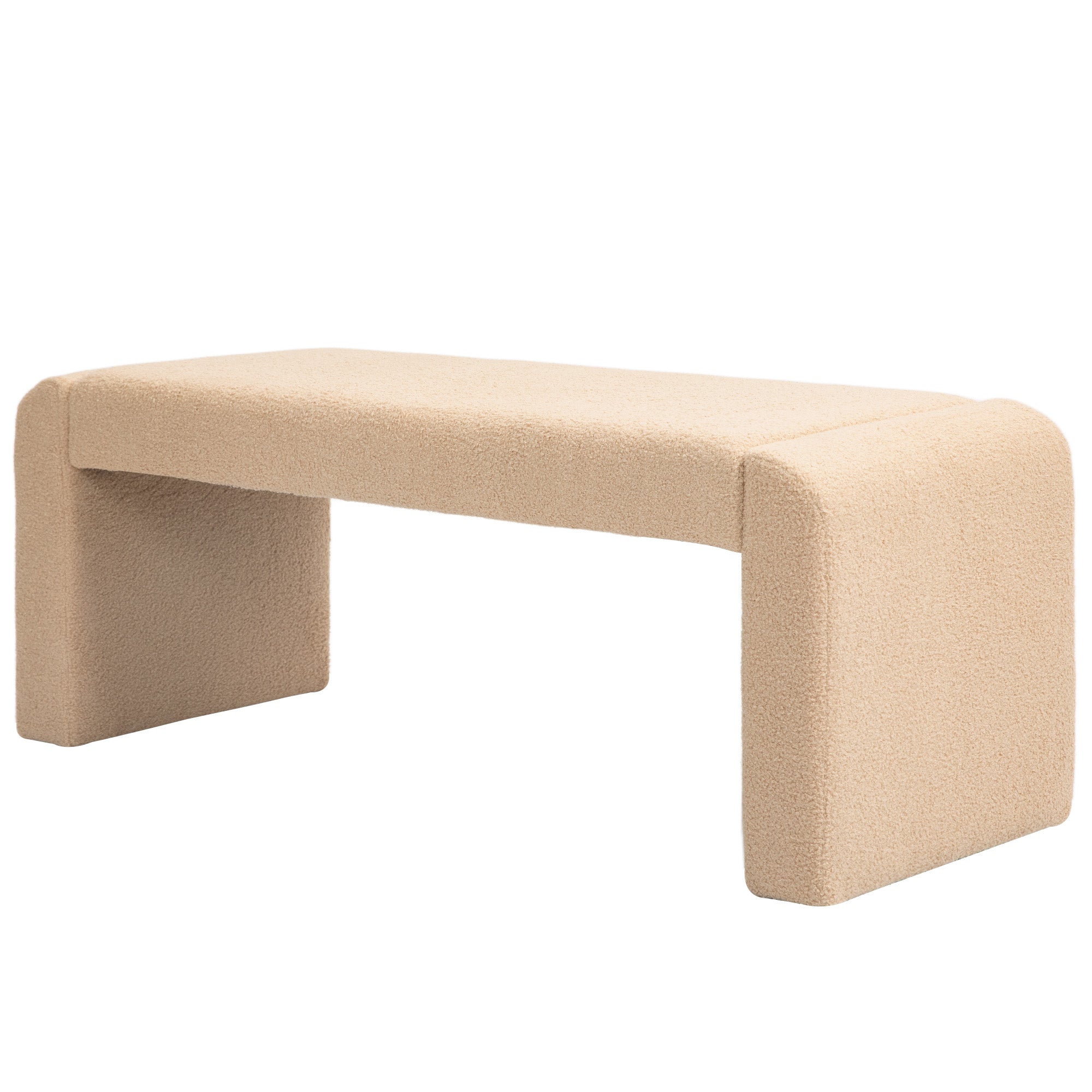 HOMCOM 47" Upholstered End of Bed Bench, Boucle Entryway Bench, Modern U-Shaped Ottoman Bench for Bedroom, Living Room, Hallway, Light Brown