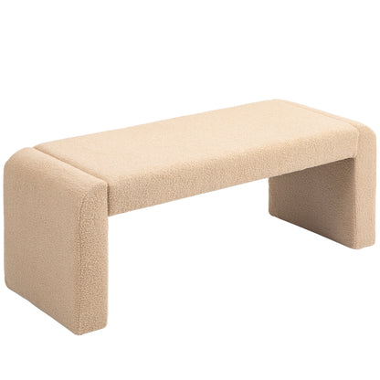 HOMCOM 47" Upholstered End of Bed Bench, Boucle Entryway Bench, Modern U-Shaped Ottoman Bench for Bedroom, Living Room, Hallway, Light Brown
