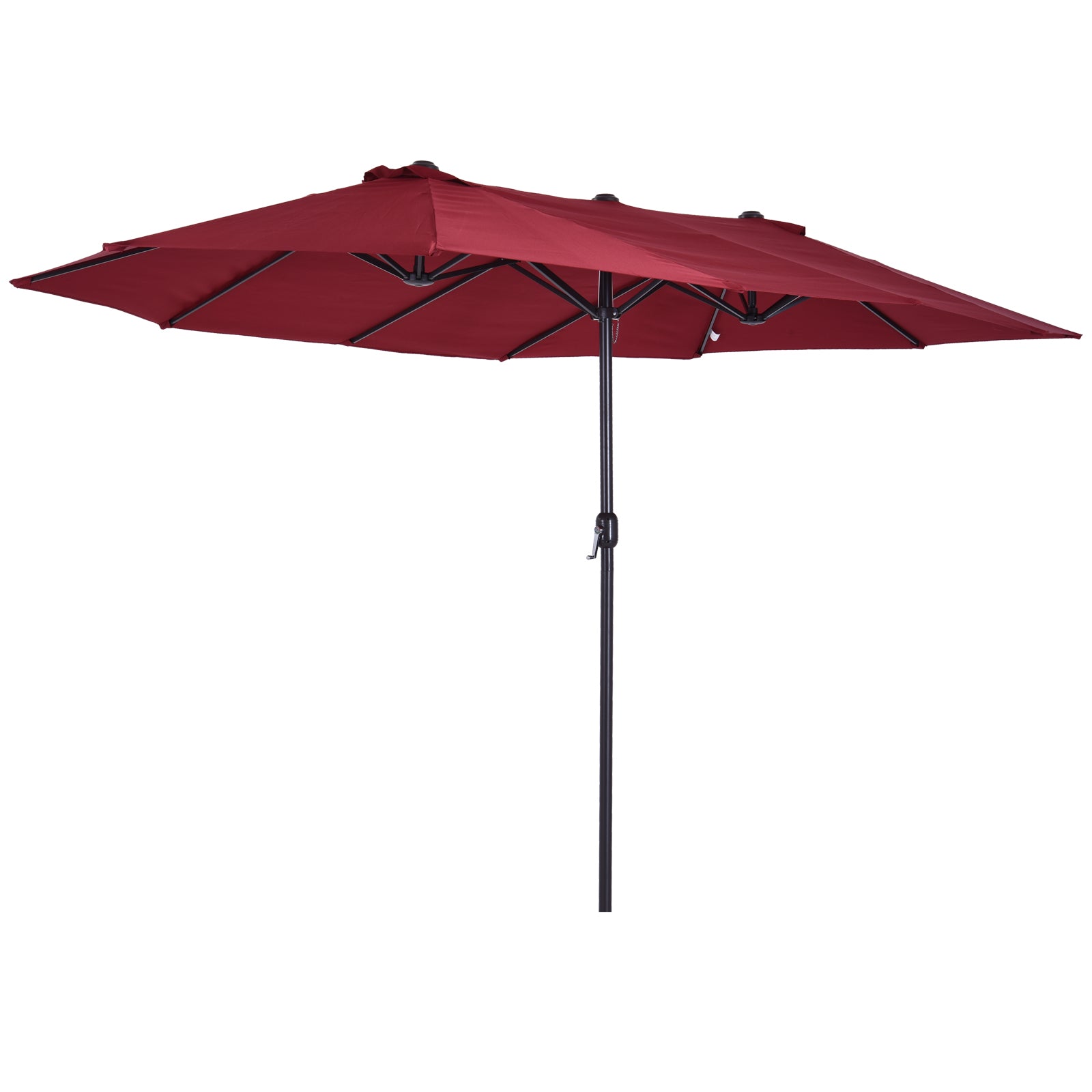 Outsunny 15ft Double-sided Patio Umbrella with Twin Canopy, Extra Large Outdoor Parasol with Crank for Pool, Deck, Market, Wine Red