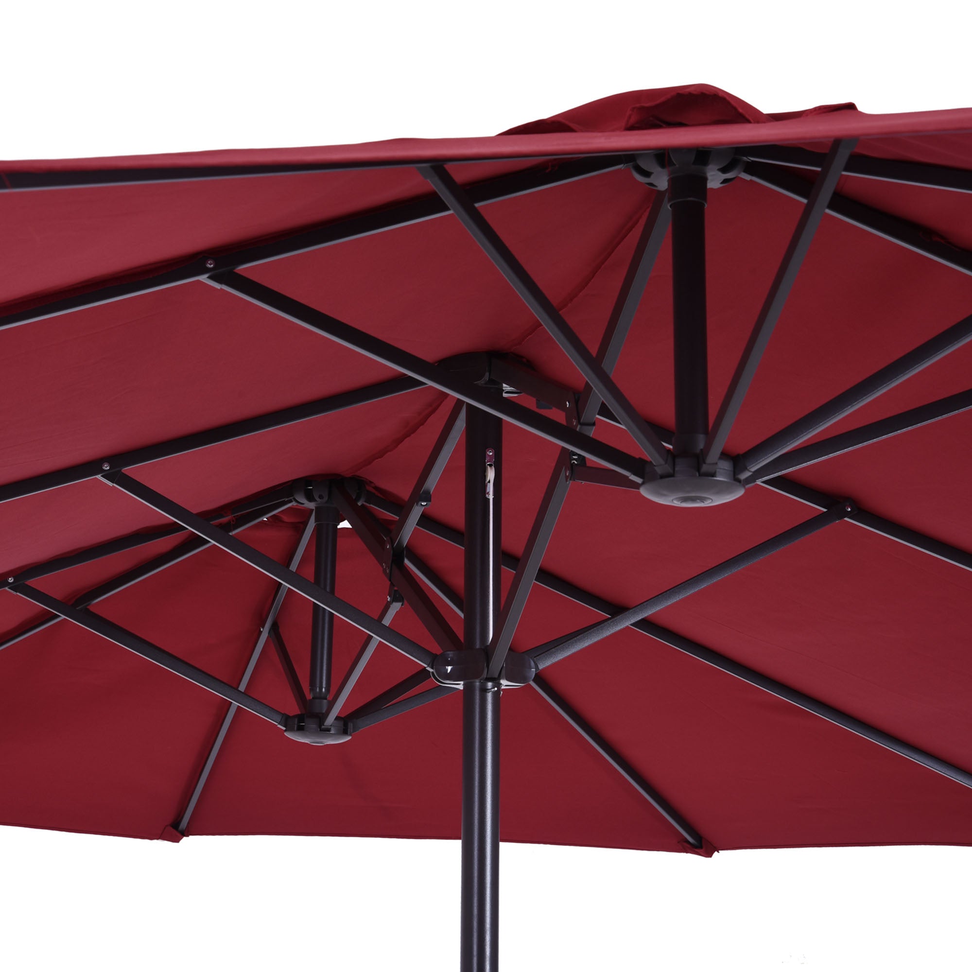 Outsunny 15ft Double-sided Patio Umbrella with Twin Canopy, Extra Large Outdoor Parasol with Crank for Pool, Deck, Market, Wine Red