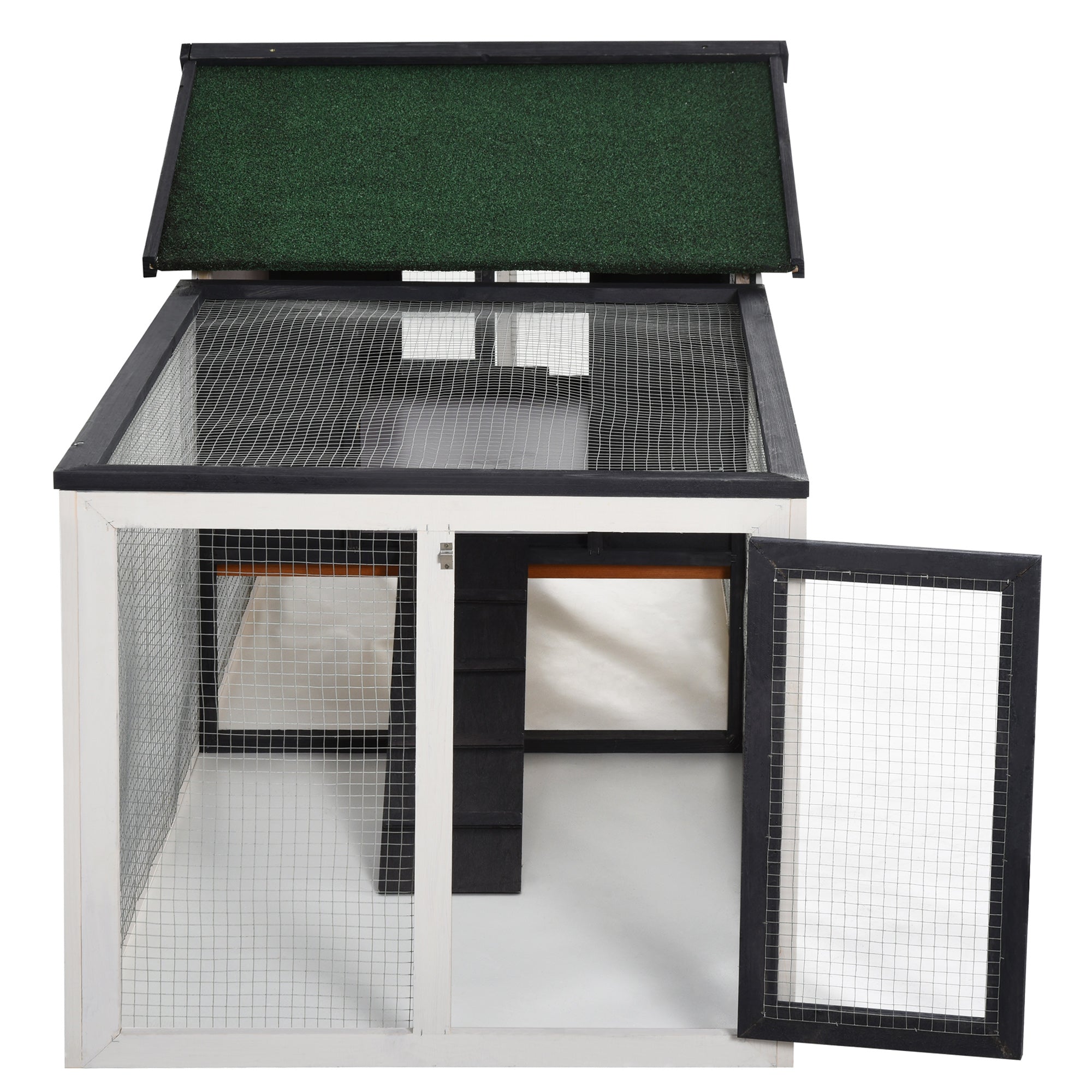 PawHut 122" Large Wooden Rabbit Hutch Bunny Hutch 2-Story Pet House Cage with Ramps, Lockable Doors, Run Area and Asphalt Roof for Outdoor Use, Grey