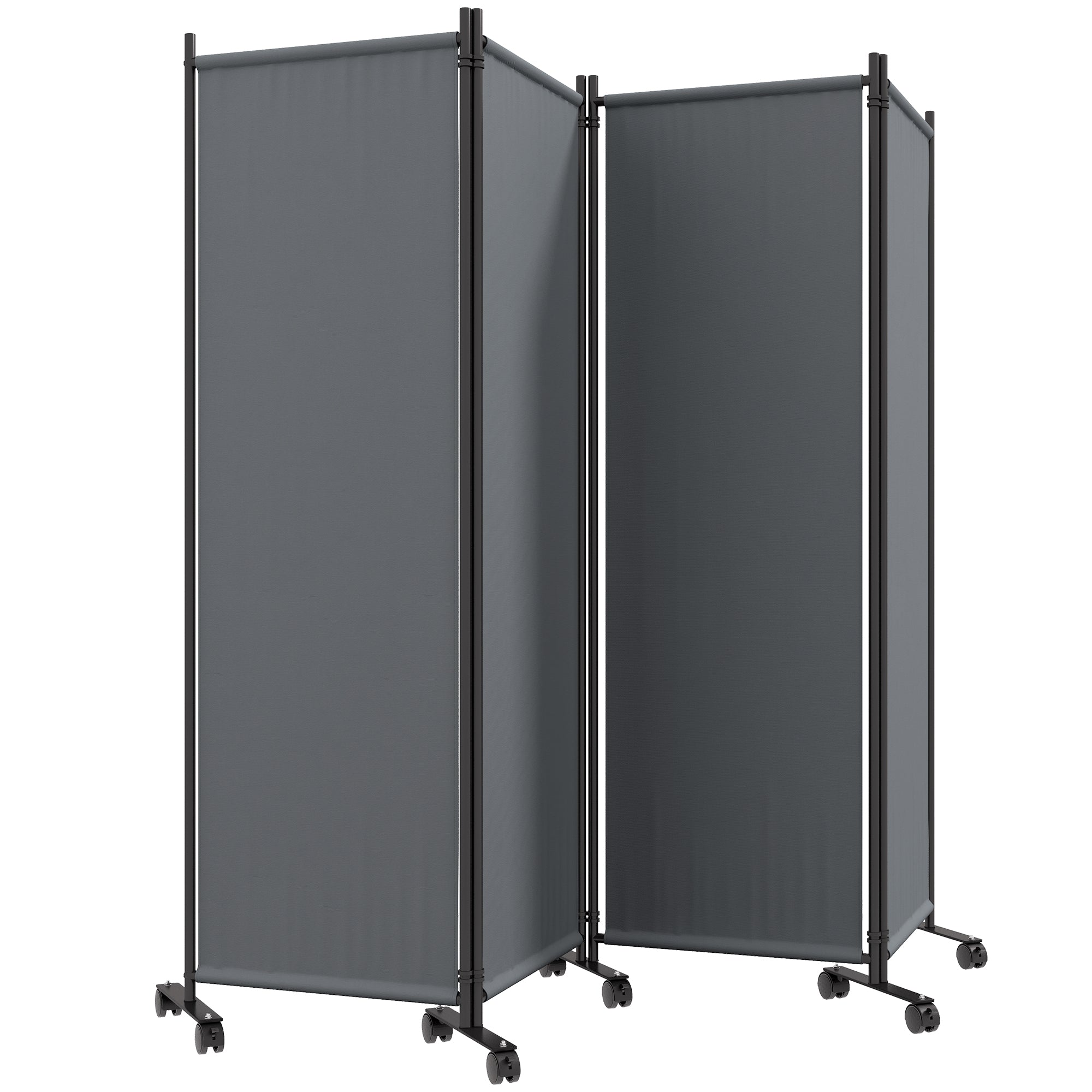 Outsunny 4 Panel Folding Room Divider with Lockable Wheels, 5.6ft Rolling Privacy Screen, Portable Freestanding Privacy Panel for Garden Backyard Deck Pool Hot Tub, Dark Grey