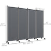 Outsunny 4 Panel Folding Room Divider with Lockable Wheels, 5.6ft Rolling Privacy Screen, Portable Freestanding Privacy Panel for Garden Backyard Deck Pool Hot Tub, Dark Grey