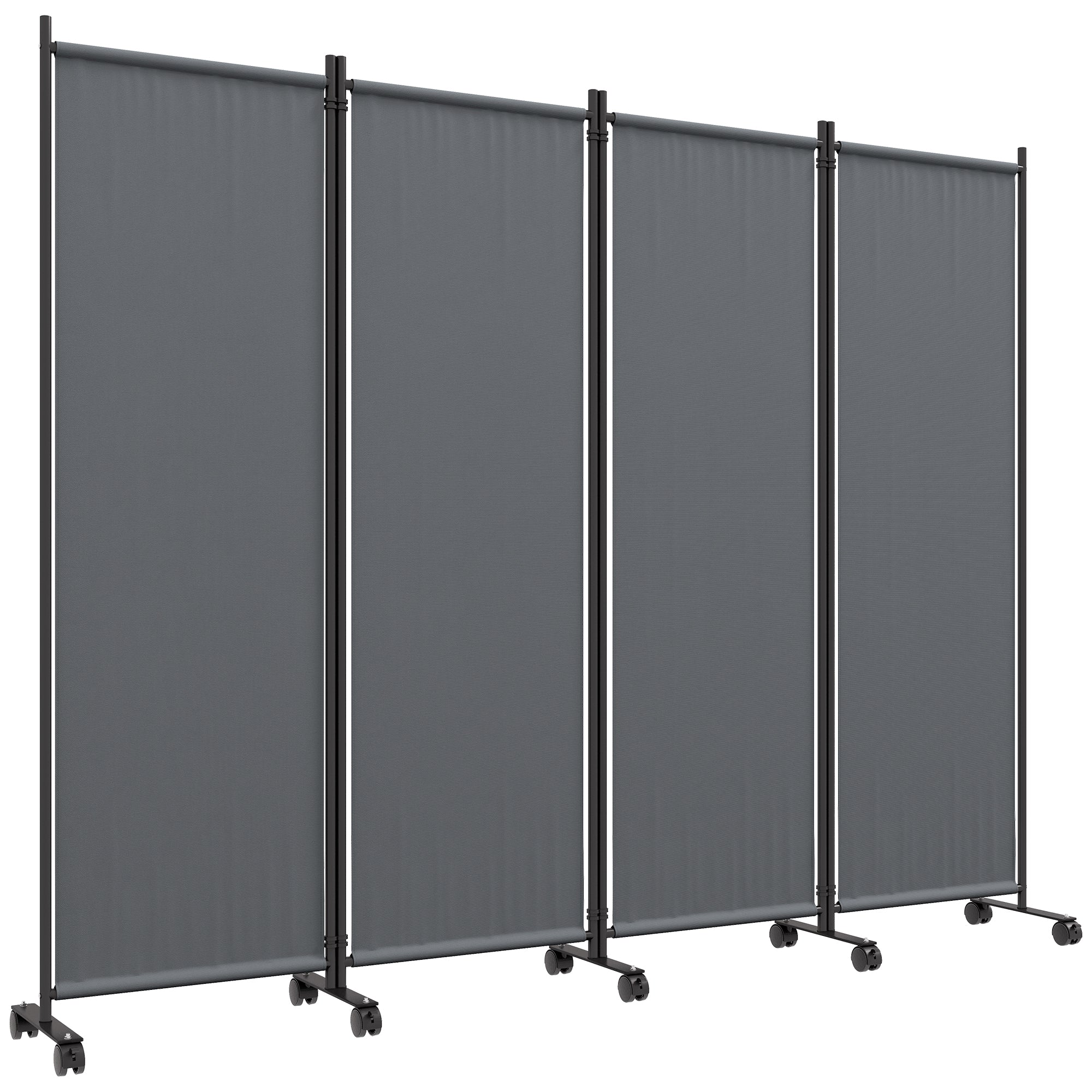 Outsunny 4 Panel Folding Room Divider with Lockable Wheels, 5.6ft Rolling Privacy Screen, Portable Freestanding Privacy Panel for Garden Backyard Deck Pool Hot Tub, Dark Grey