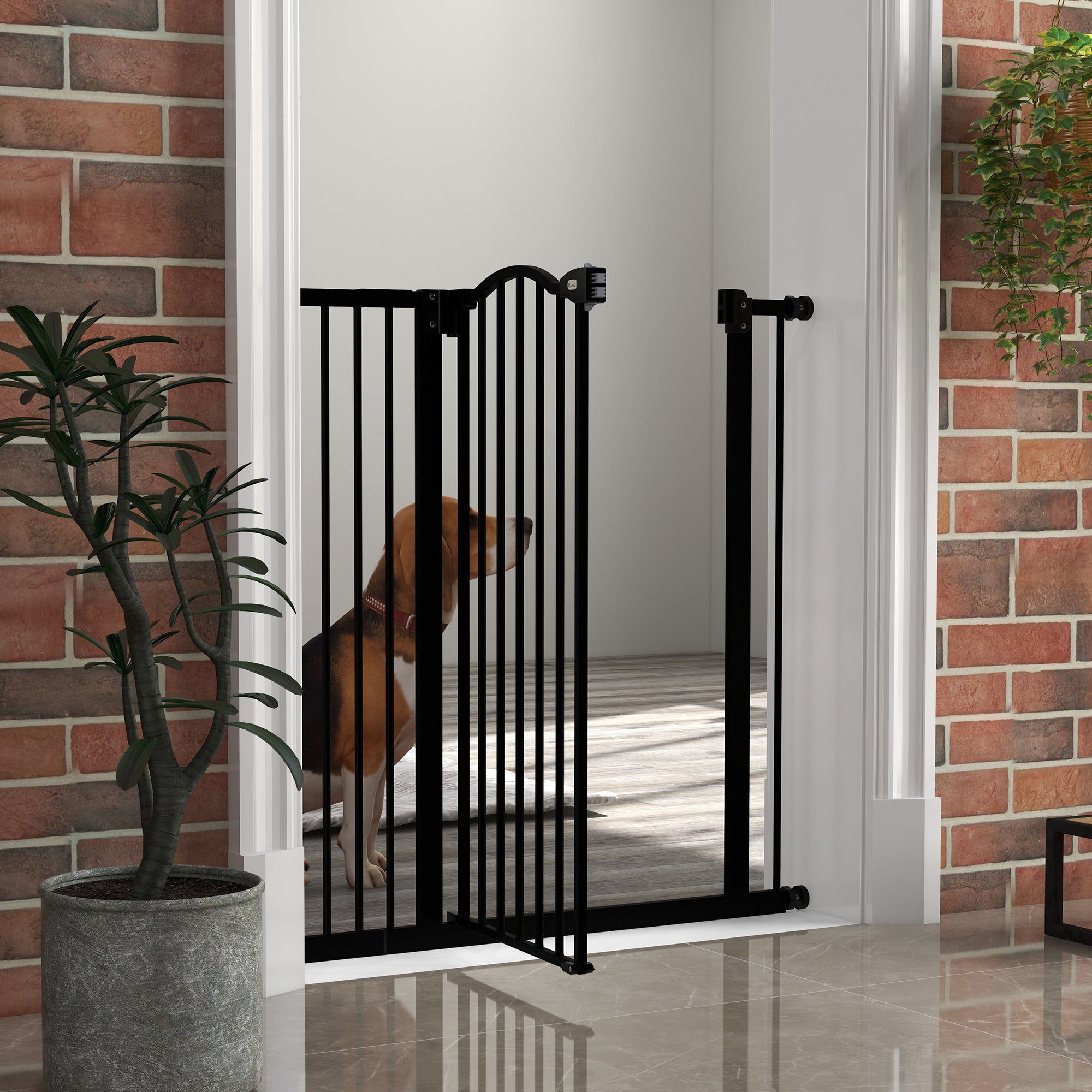 PawHut Pressure Fit Dog Stair Gate No Drilling Safety Gate Auto Close for Doorways, Hallways, 74-94cm Adjustable, 94cm Tall, Black