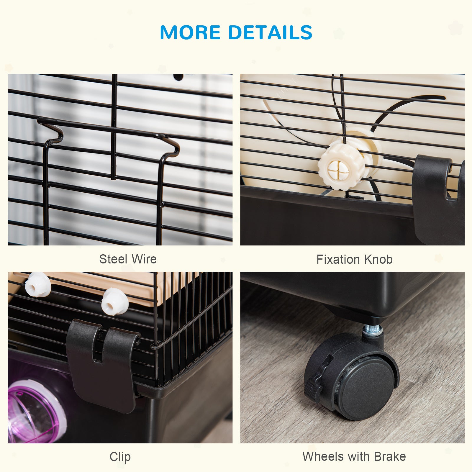 PawHut Hamster Cage, Gerbil Haven, Multi-storey Rodent House, Small Animal Habitats, Large Hide-out, w/ Water Bottle, Tubes, Exercise Wheel, Food Dish, Ramp, Shower Room, Black