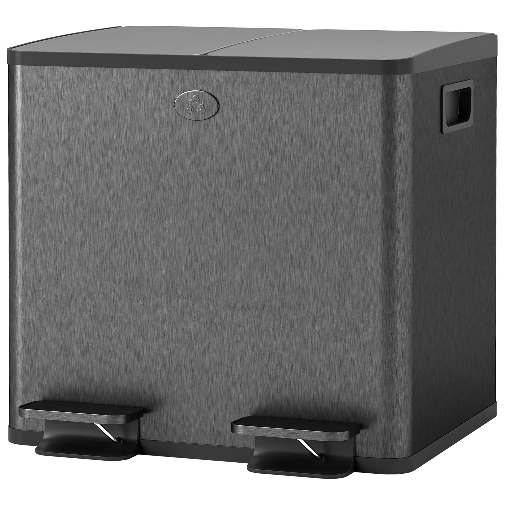 HOMCOM Dual Kitchen Garbage Bin, 2 x 4 Gallon (2 x 15 L) Trash Can with Foot Pedal, Soft-Close Garbage Can with Removable Inner Buckets, Fingerprint-Proof for Kitchen, Black