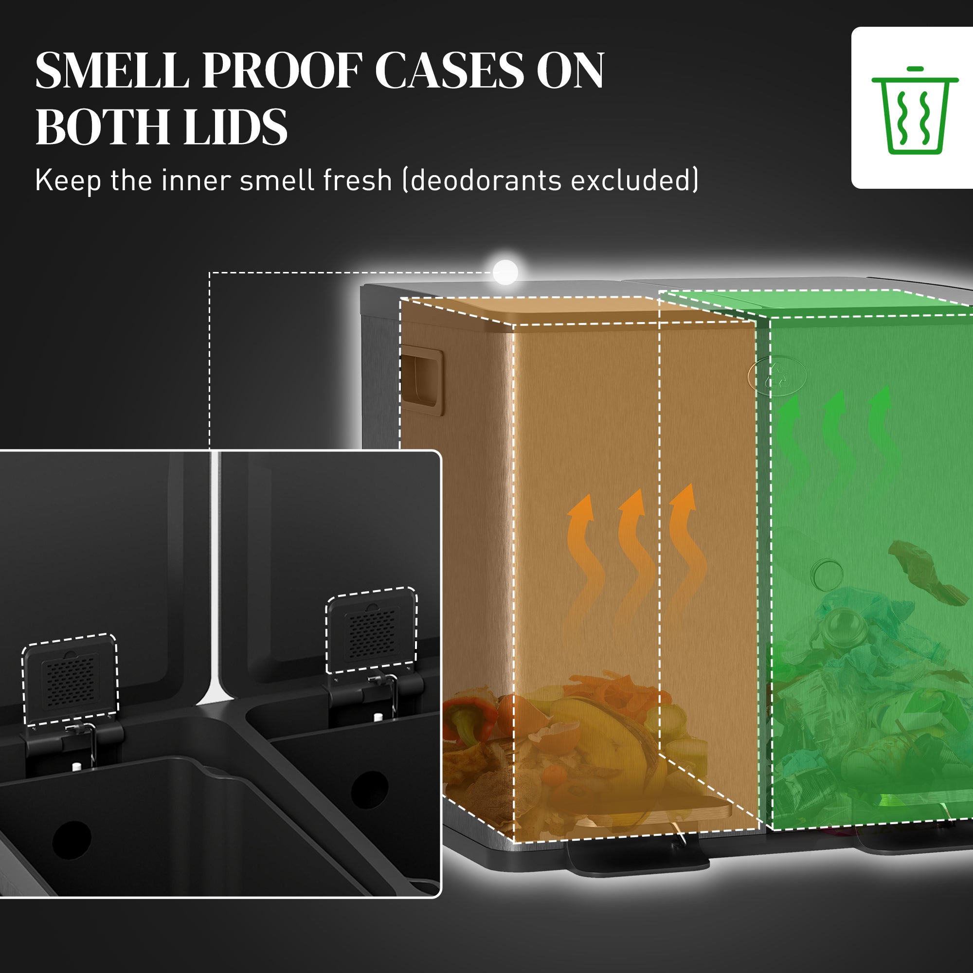 HOMCOM Dual Kitchen Garbage Bin, 2 x 4 Gallon (2 x 15 L) Trash Can with Foot Pedal, Soft-Close Garbage Can with Removable Inner Buckets, Fingerprint-Proof for Kitchen, Black