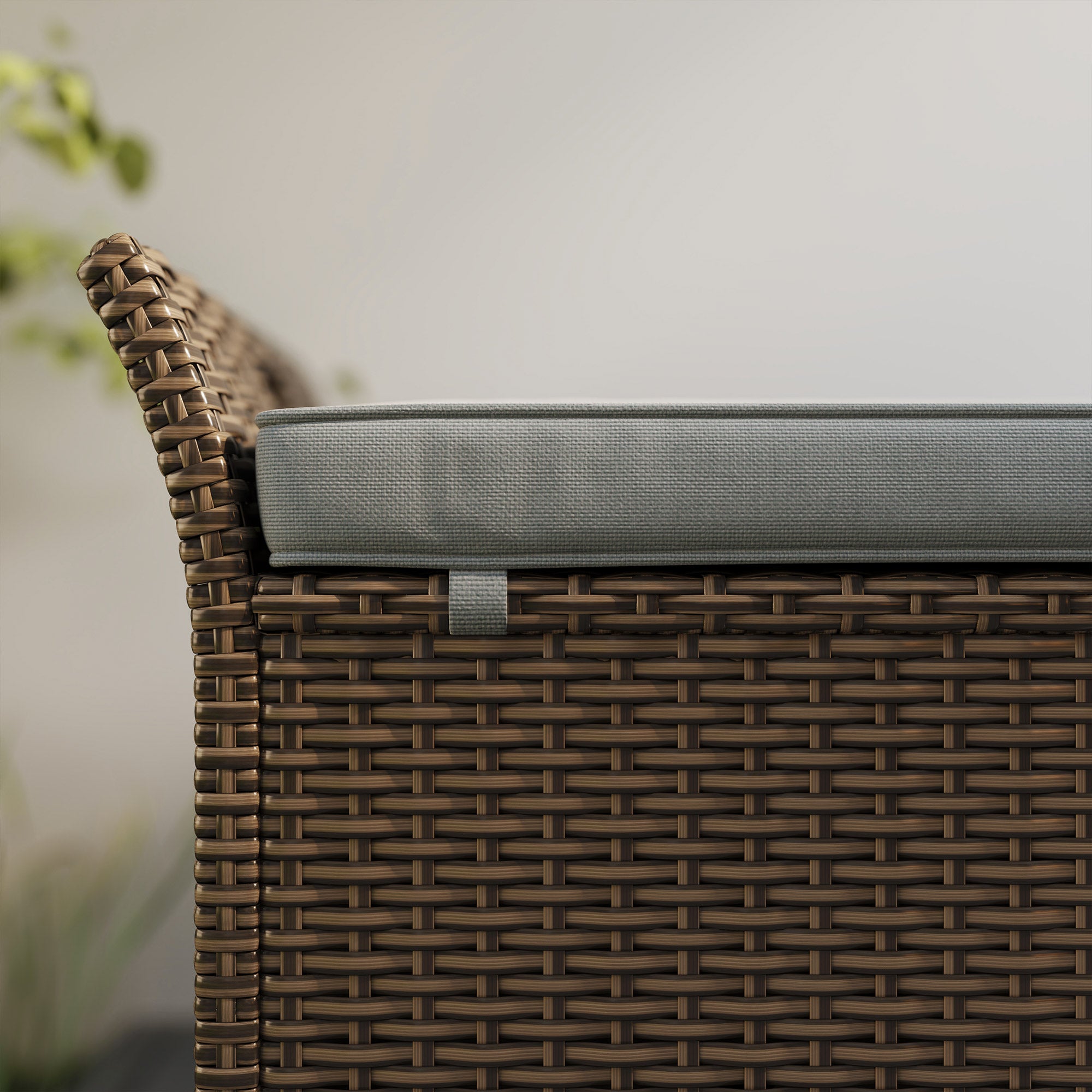 Outsunny 2-In-1 Patio Wicker Storage Bench, 27 Gallon Outdoor PE Rattan Patio Furniture, Large Capacity Rectangle Basket Box with Handles and Cushion, Dark Grey