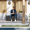 Outsunny 2-In-1 Patio Wicker Storage Bench, 27 Gallon Outdoor PE Rattan Patio Furniture, Large Capacity Rectangle Basket Box with Handles and Cushion, Dark Grey
