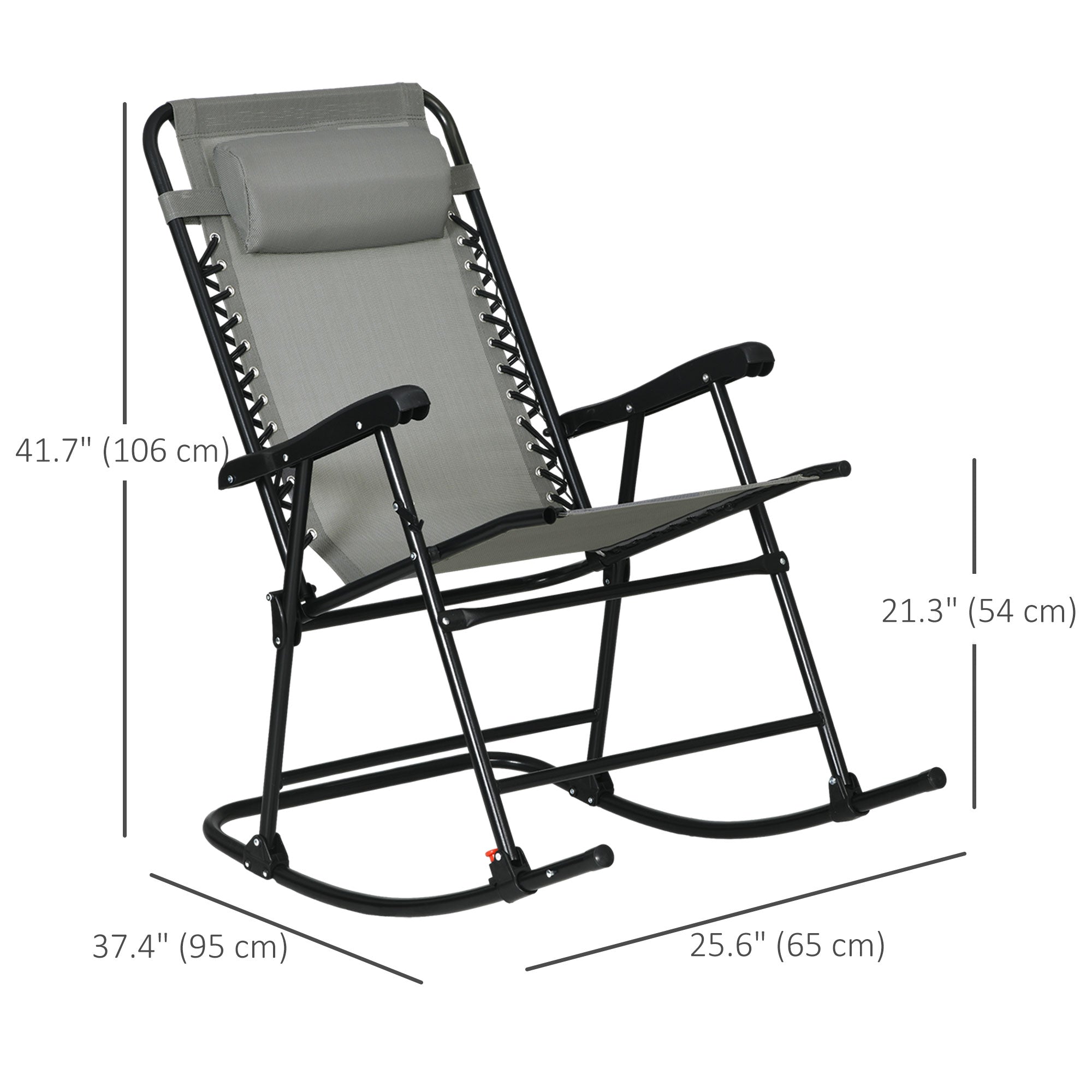 Outsunny 2pc Patio Foldable Rocking Chair Set w/ Breathable Mesh Seat & Backrest, Padded Headrest for Park, Backyard, Garden, Grey