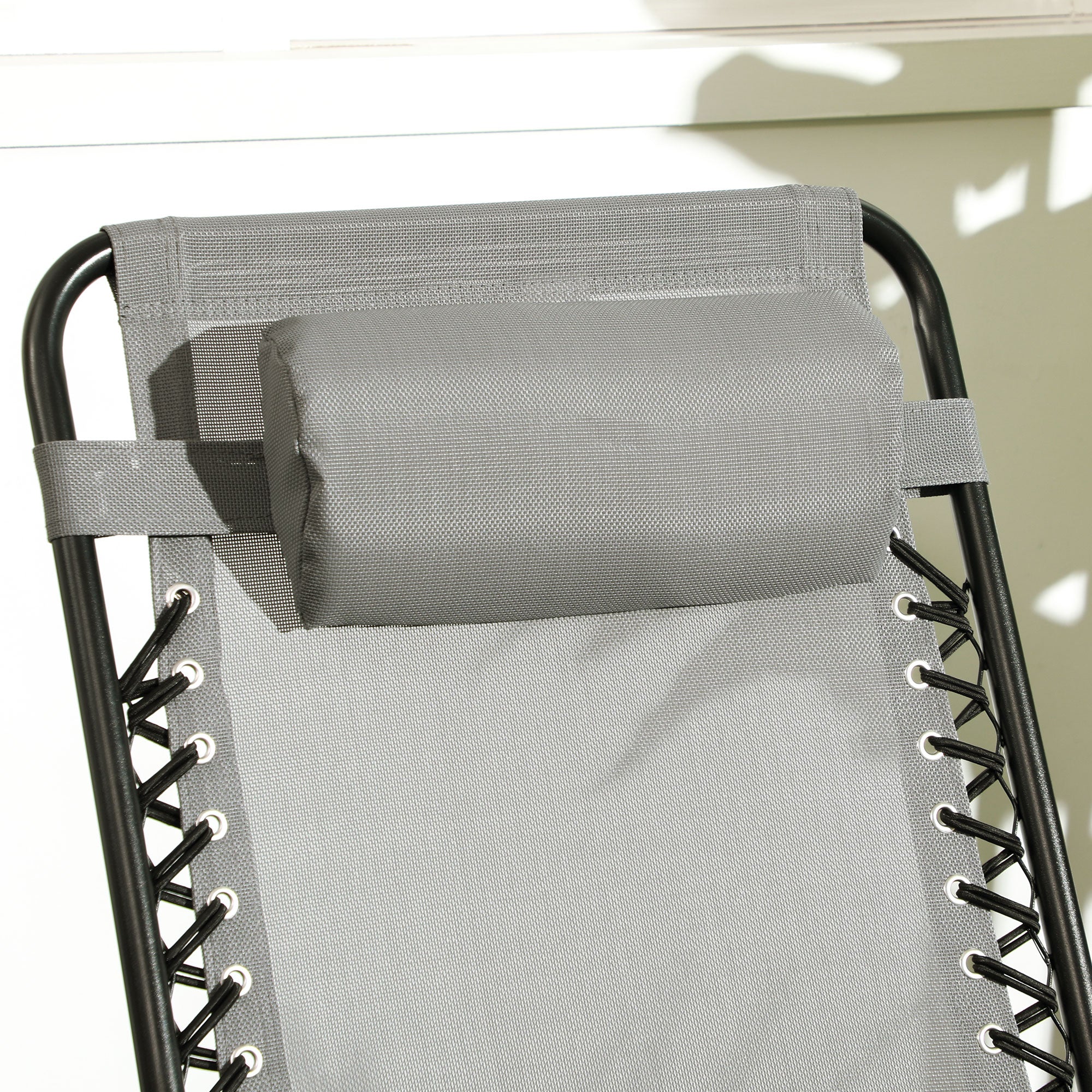 Outsunny 2pc Patio Foldable Rocking Chair Set w/ Breathable Mesh Seat & Backrest, Padded Headrest for Park, Backyard, Garden, Grey