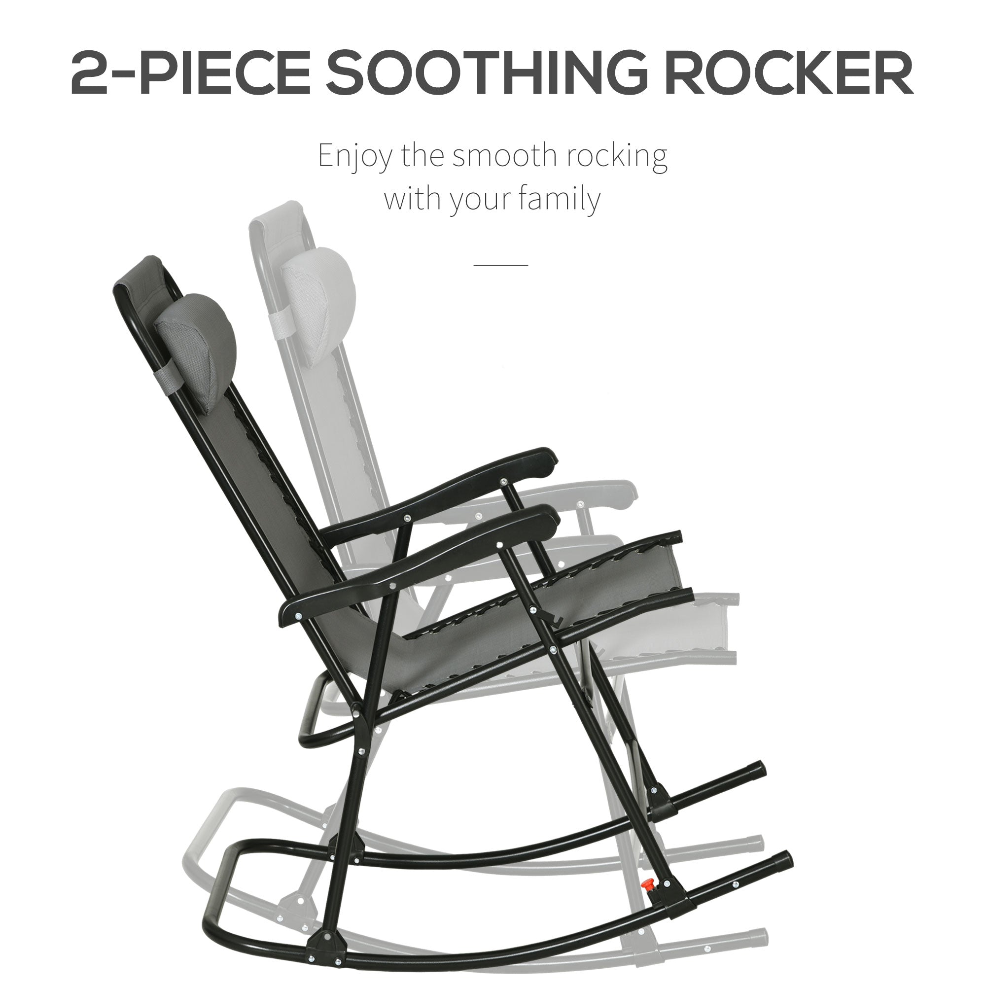 Outsunny 2pc Patio Foldable Rocking Chair Set w/ Breathable Mesh Seat & Backrest, Padded Headrest for Park, Backyard, Garden, Grey