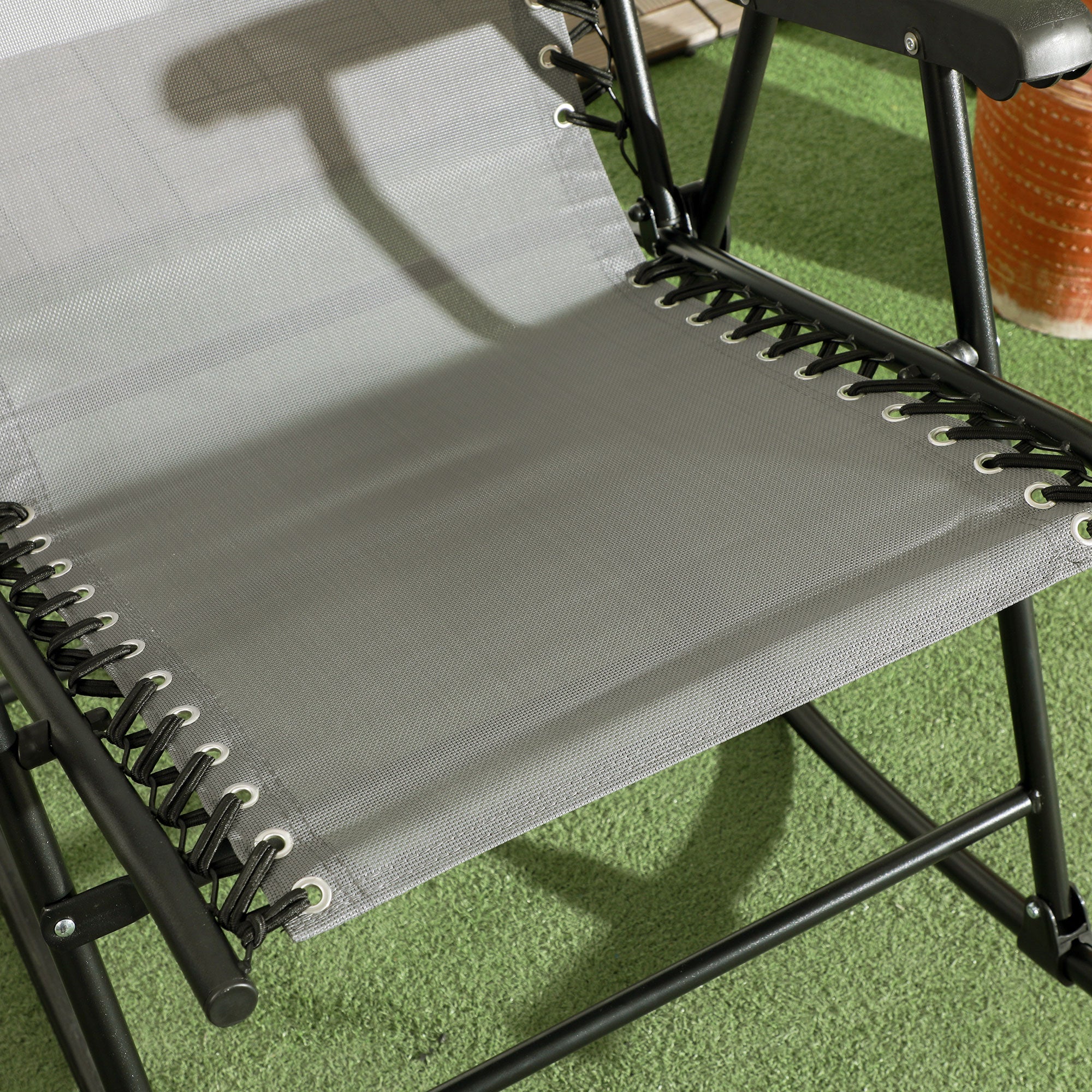 Outsunny 2pc Patio Foldable Rocking Chair Set w/ Breathable Mesh Seat & Backrest, Padded Headrest for Park, Backyard, Garden, Grey