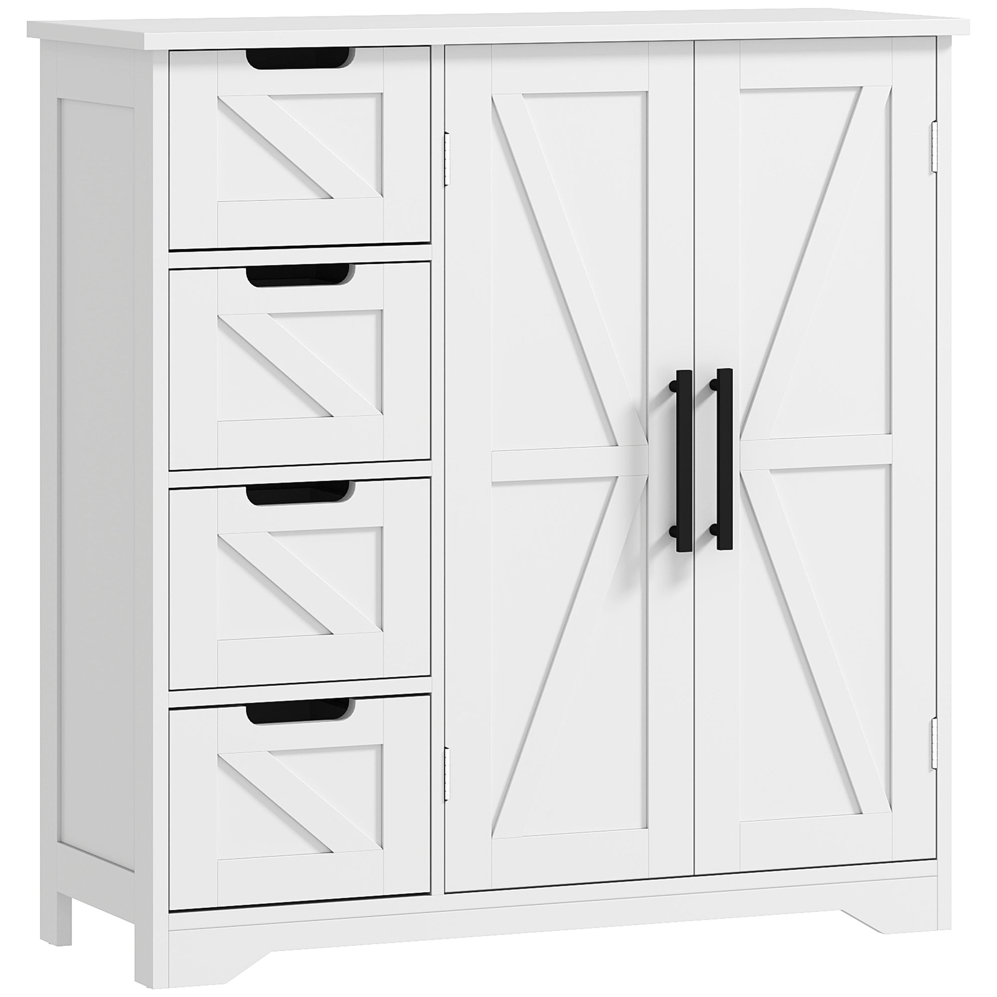 HOMCOM Bathroom Floor Cabinet, Farmhouse Bathroom Storage Cabinet with Barn Doors and Adjustable Shelf, White