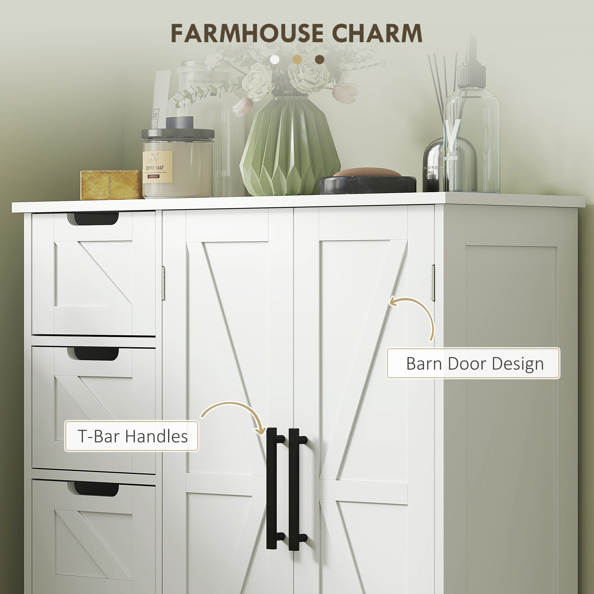 HOMCOM Bathroom Floor Cabinet, Farmhouse Bathroom Storage Cabinet with Barn Doors and Adjustable Shelf, White