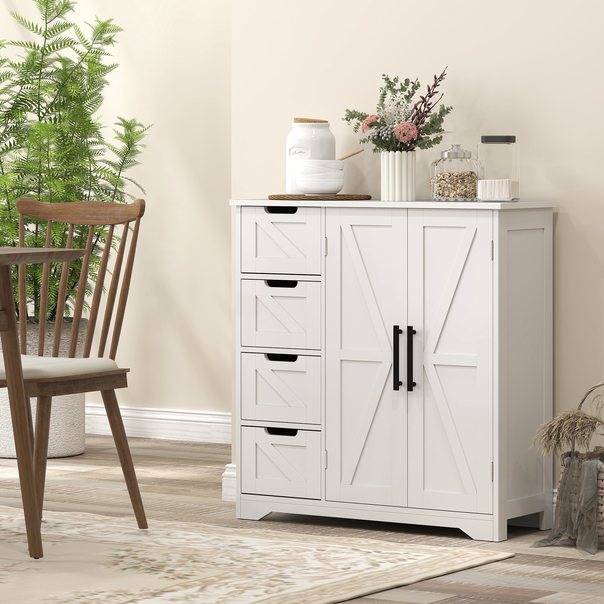HOMCOM Bathroom Floor Cabinet, Farmhouse Bathroom Storage Cabinet with Barn Doors and Adjustable Shelf, White