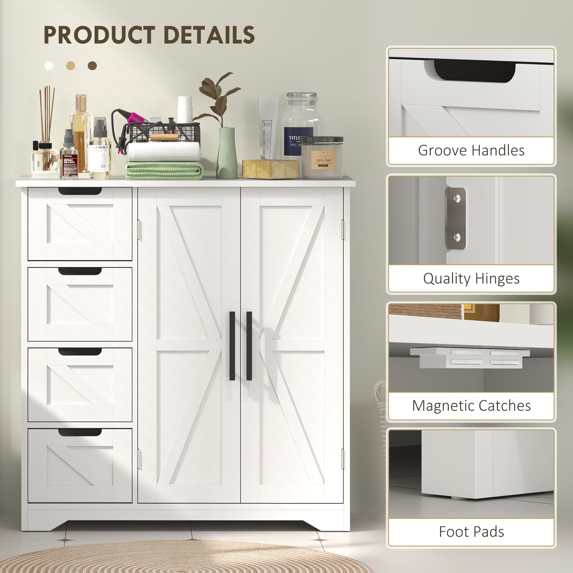 HOMCOM Bathroom Floor Cabinet, Farmhouse Bathroom Storage Cabinet with Barn Doors and Adjustable Shelf, White