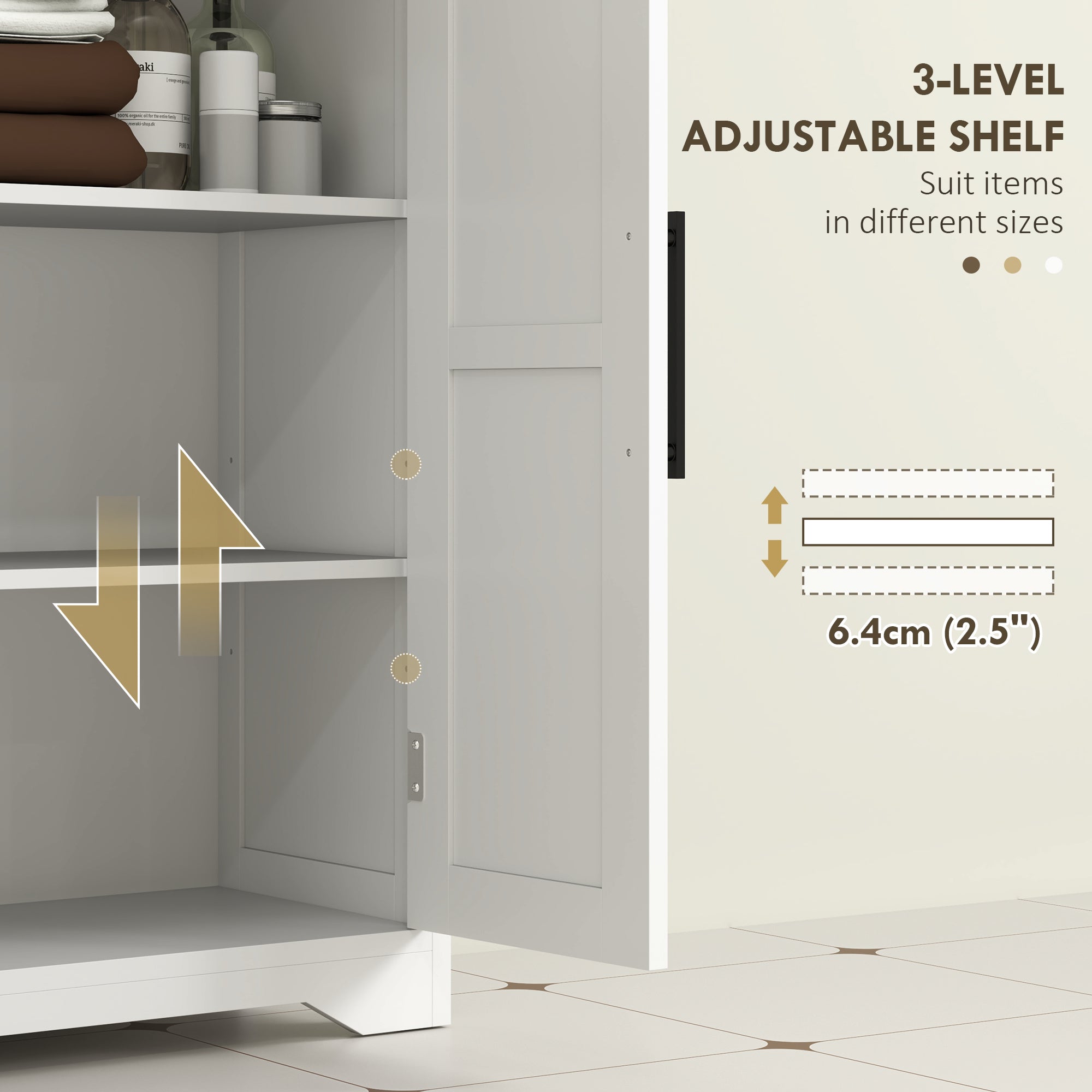 HOMCOM Bathroom Floor Cabinet, Farmhouse Bathroom Storage Cabinet with Barn Doors and Adjustable Shelf, White