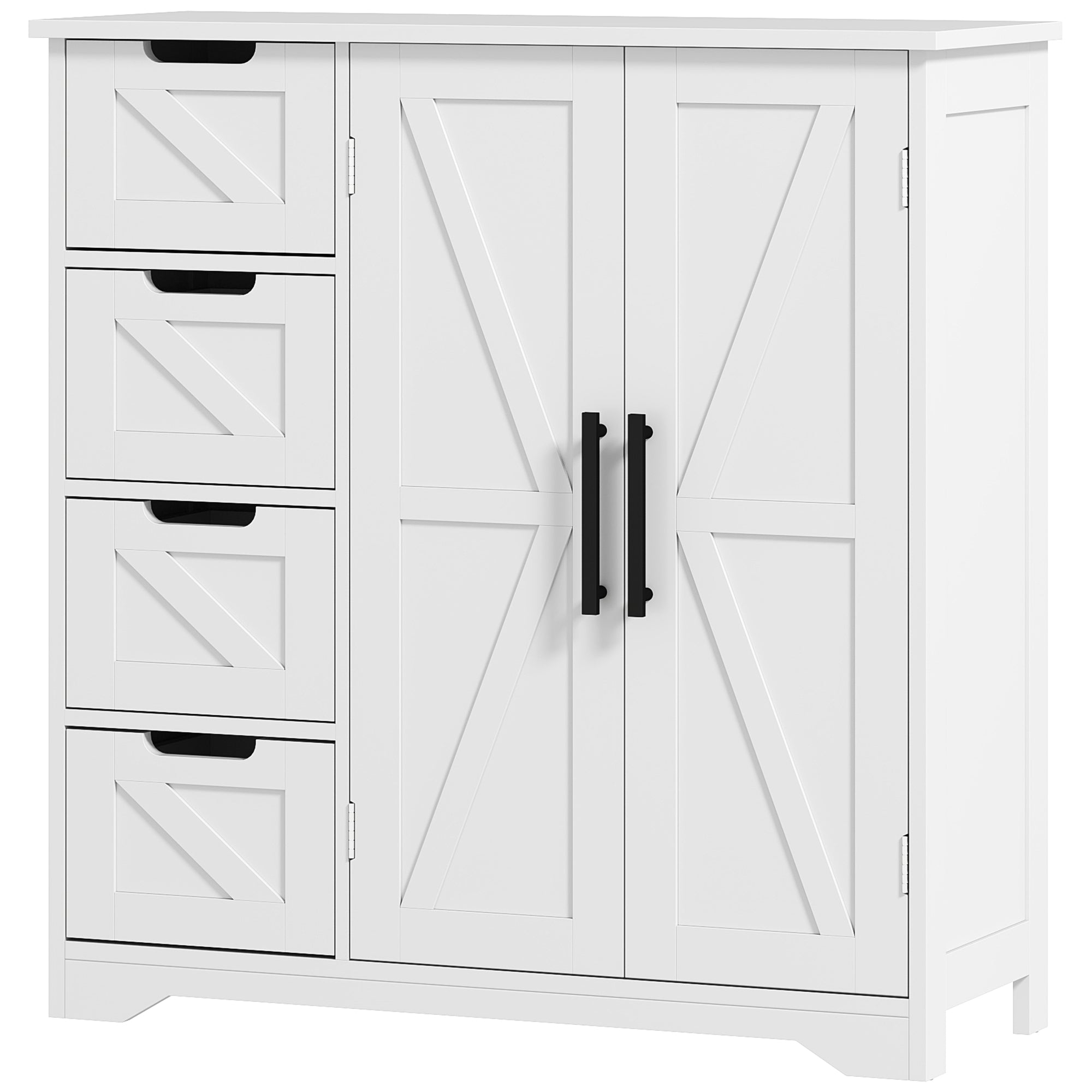 HOMCOM Bathroom Floor Cabinet, Farmhouse Bathroom Storage Cabinet with Barn Doors and Adjustable Shelf, White
