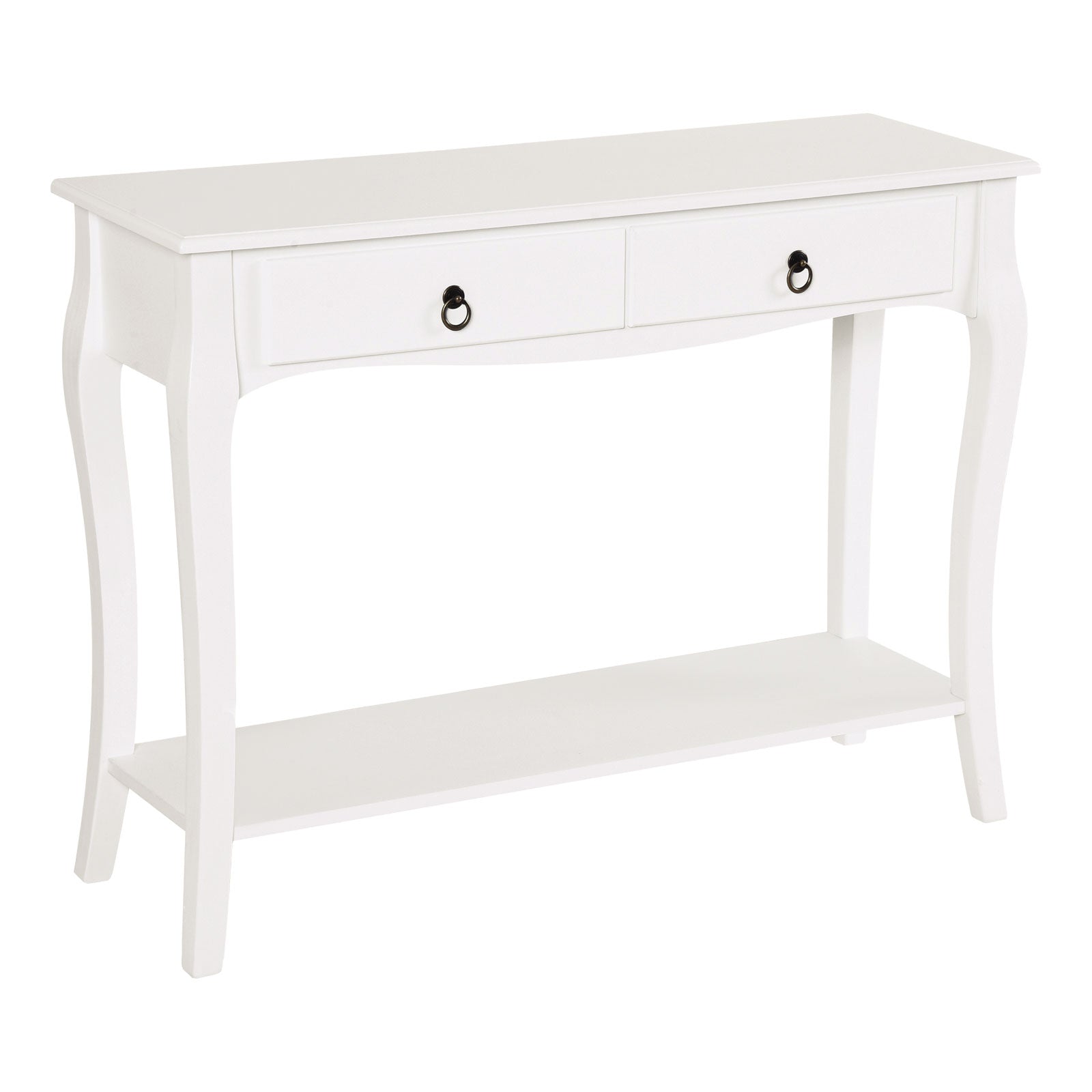 HOMCOM Console Table, Modern Entryway Table with Storage Drawers, Bottom Shelf and Wooden Legs, 39.4" Sofa Side Desk for Living Room, Ivory White