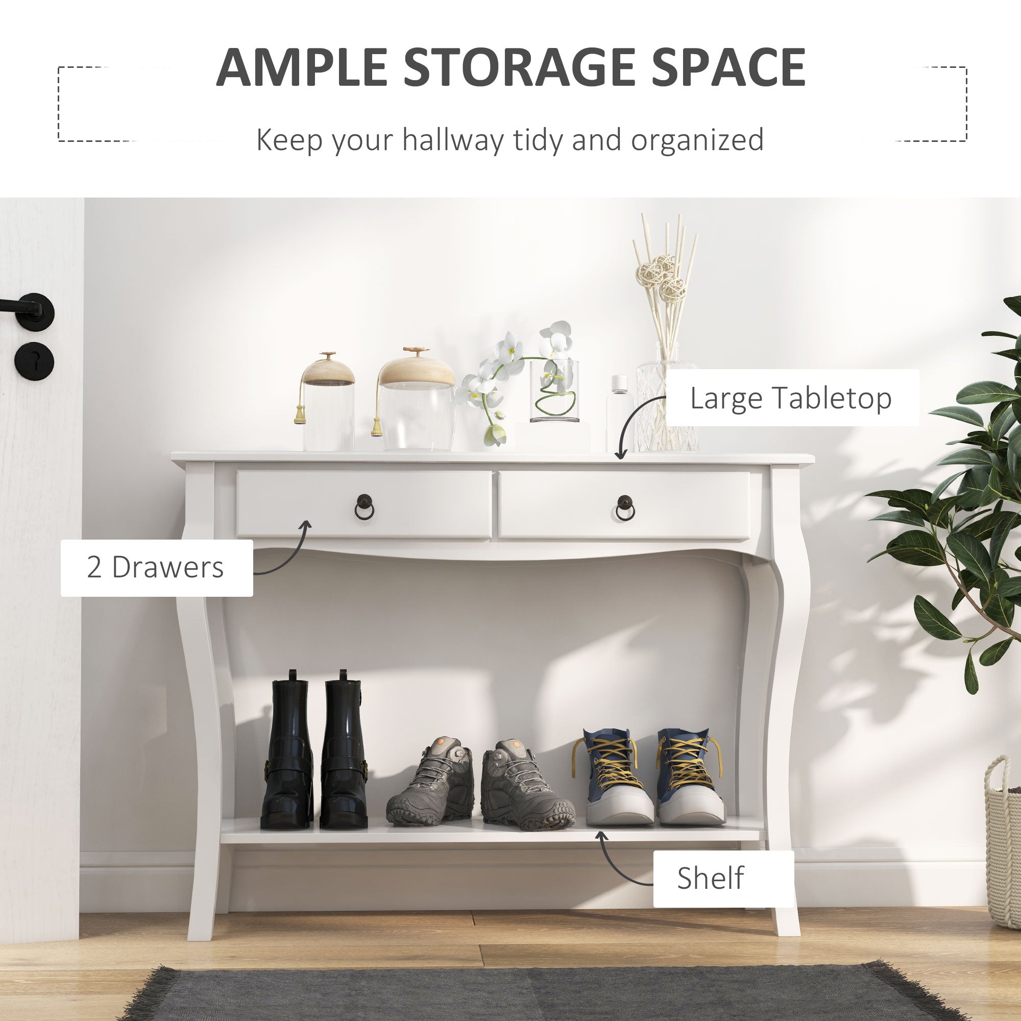 HOMCOM Console Table, Modern Entryway Table with Storage Drawers, Bottom Shelf and Wooden Legs, 39.4" Sofa Side Desk for Living Room, Ivory White