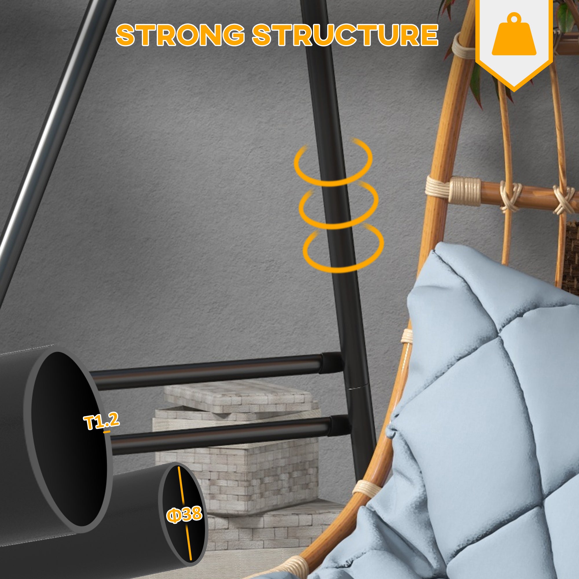 Outsunny Hammock Chair Stand, Hanging Heavy Duty Metal Frame Hammock Stand for Hanging Hammock Air Porch Swing Chair, Egg Cahir, Indoor & Outdoor Use, Black