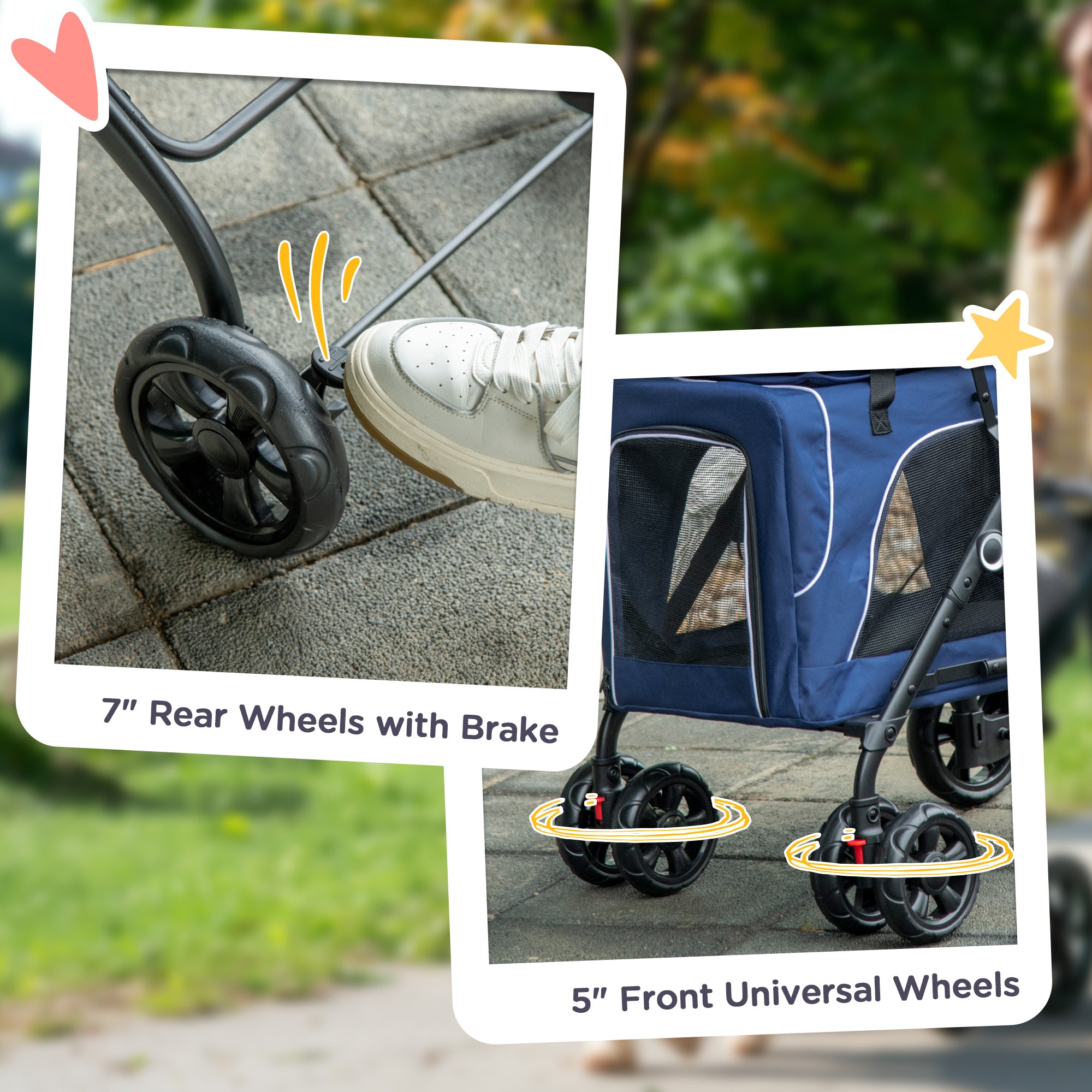 PawHut 3-in-1 Double Pet Stroller for Small Miniature Dogs Cats with Removable Carrier, Foldable Travel Carrier Bag, Car Seat, Blue