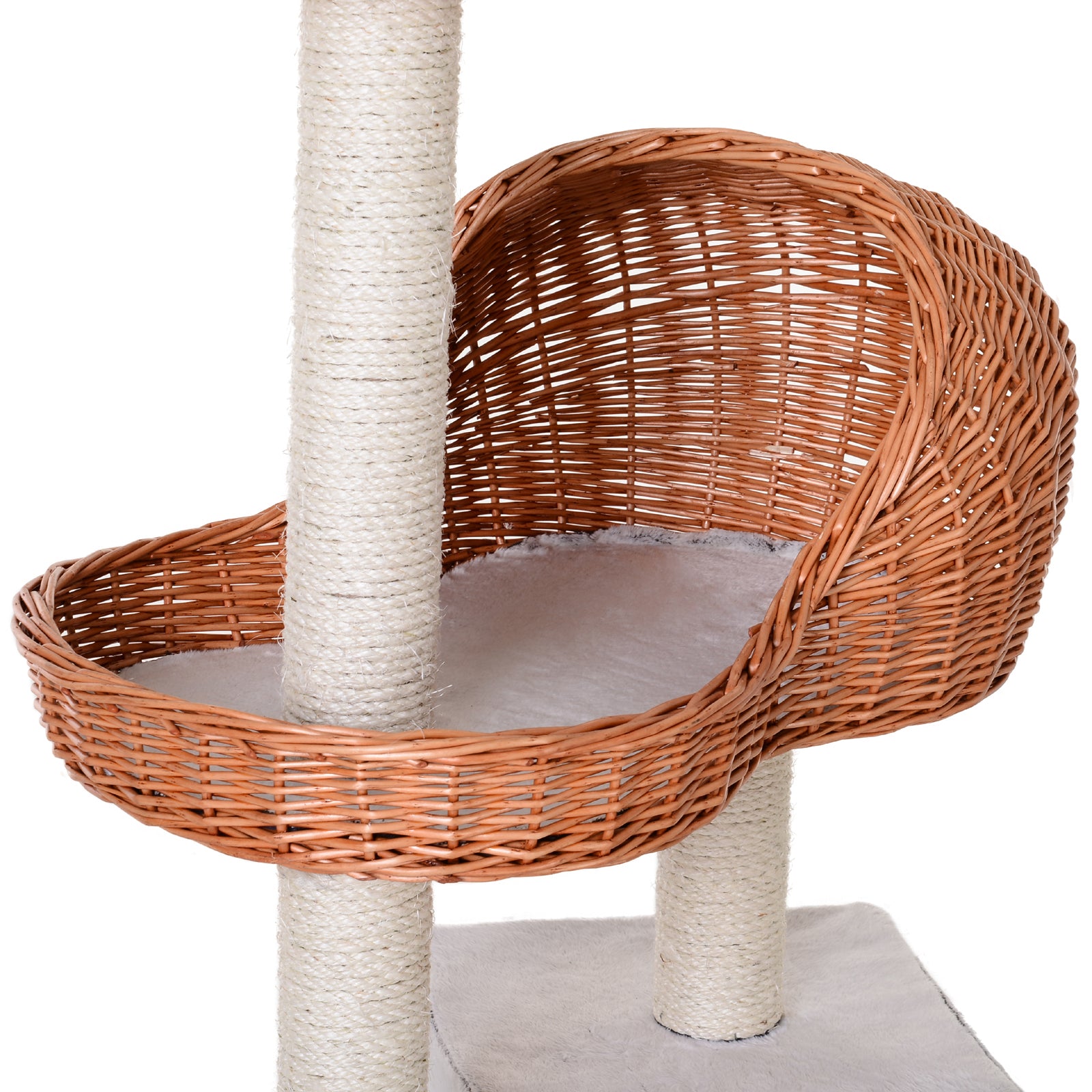 Pawhut 1.3m Cat Tree for Indoor Cats Condo Tower Scratching Post Climber Hooded Rattan Wicker cat cave