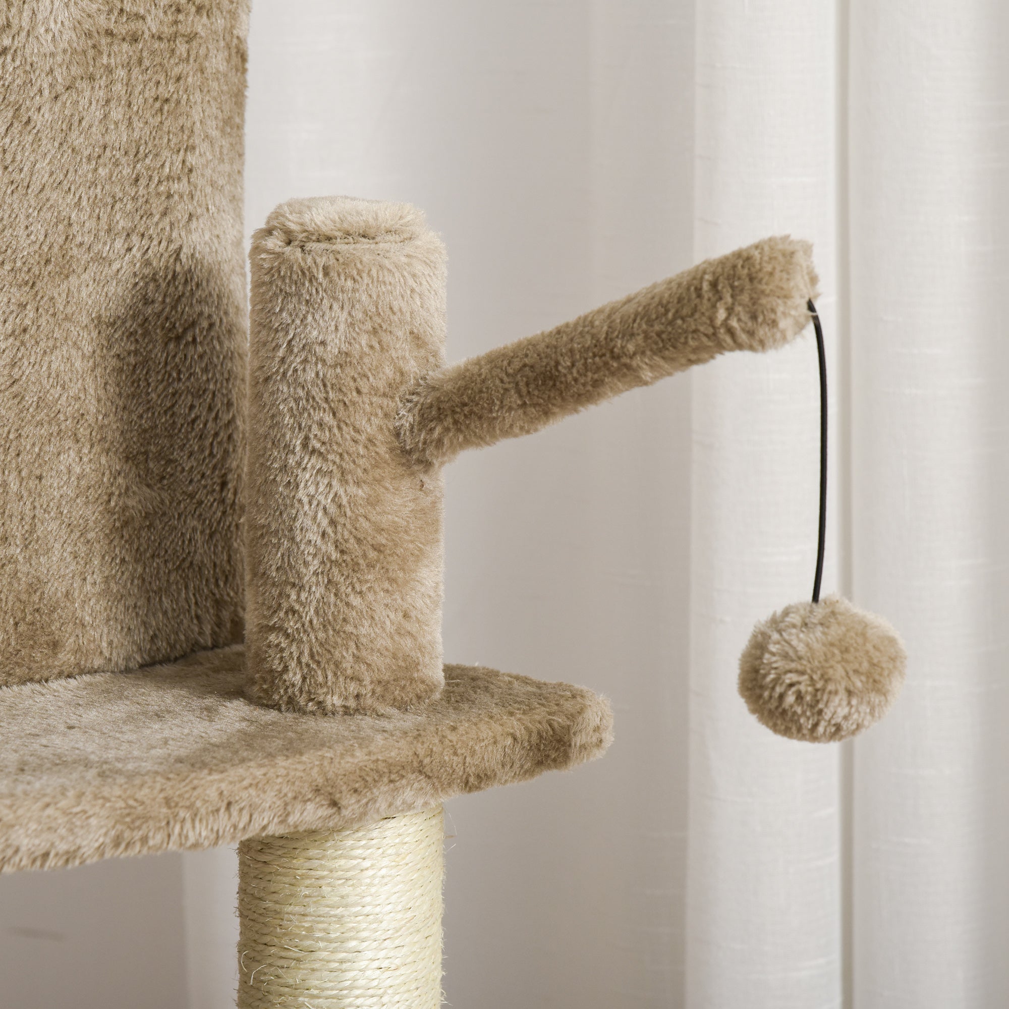 PawHut Cat Tree Tower for Indoor Cats 100cm Climbing Kitten Activity Centre with Sisal Scratching Post Perch Roomy Condo Hammock Bed Hanging Toy, Brown