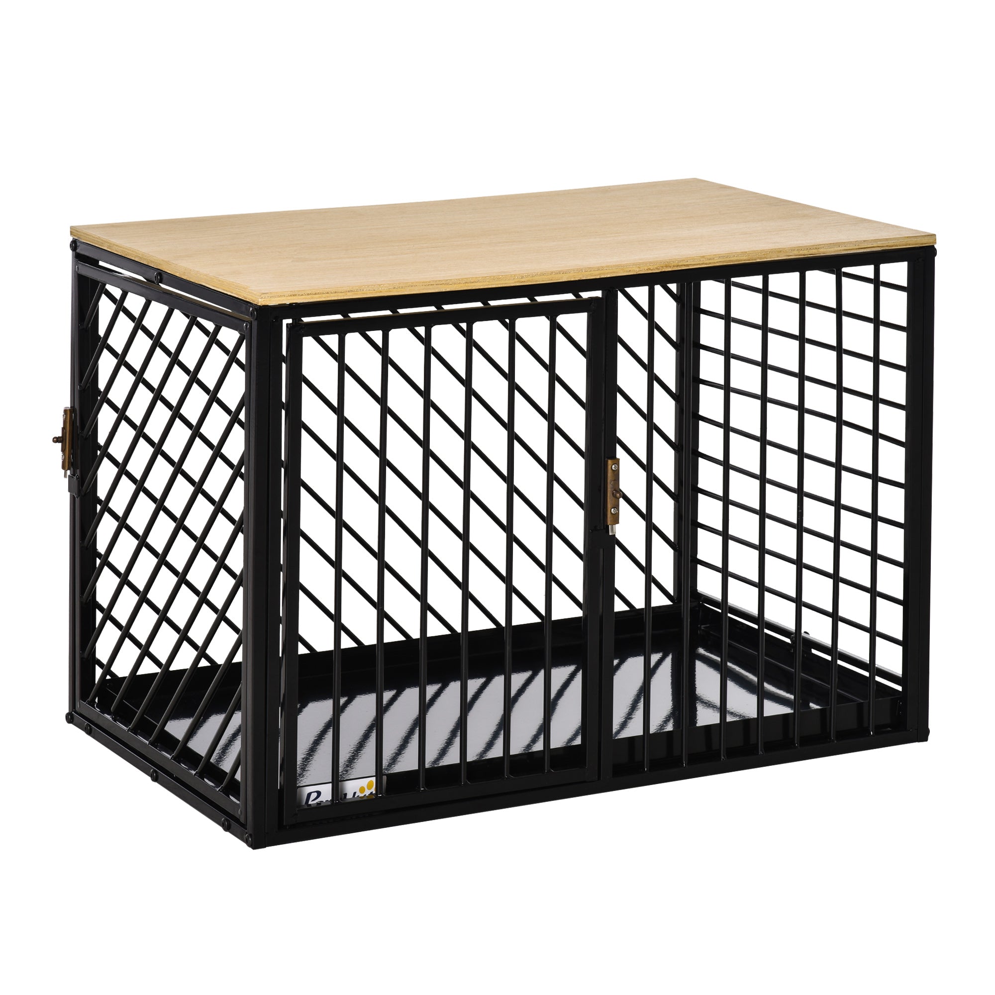 PawHut Heavy Duty Steel Dog Crate Small Medium Dog Kennel Two Doors Tray Large Top Pet Cage 76L x 48W x 53H cm